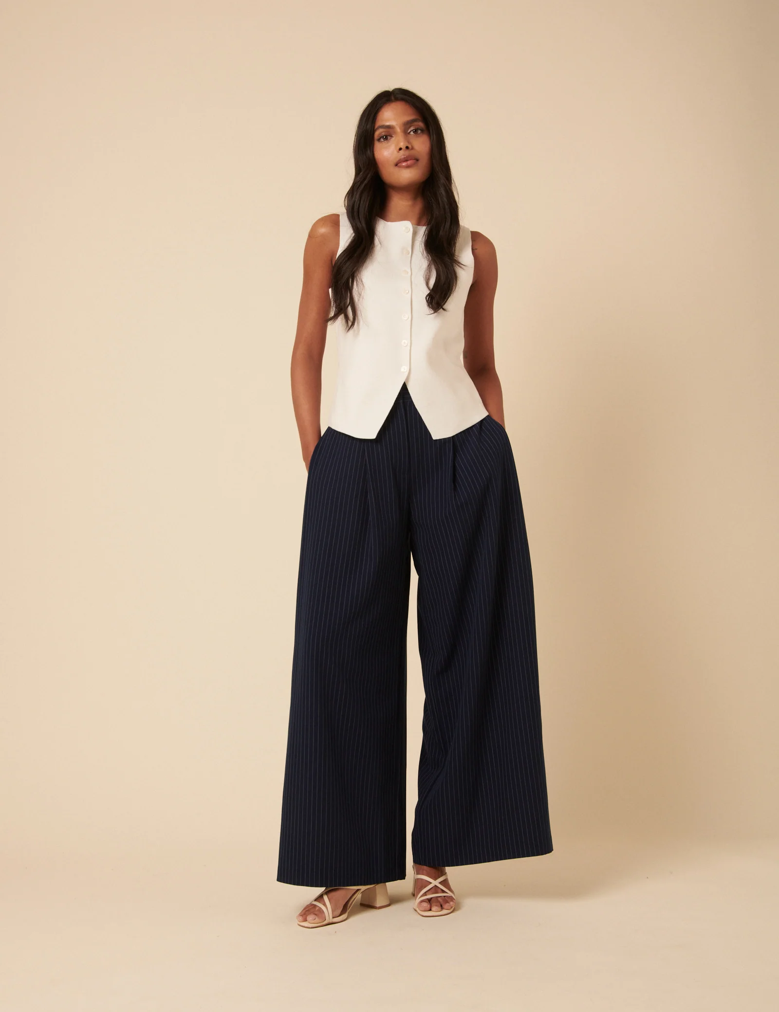 Poppy Delevingne Navy Pinstripe Cara Trousers - Image 3