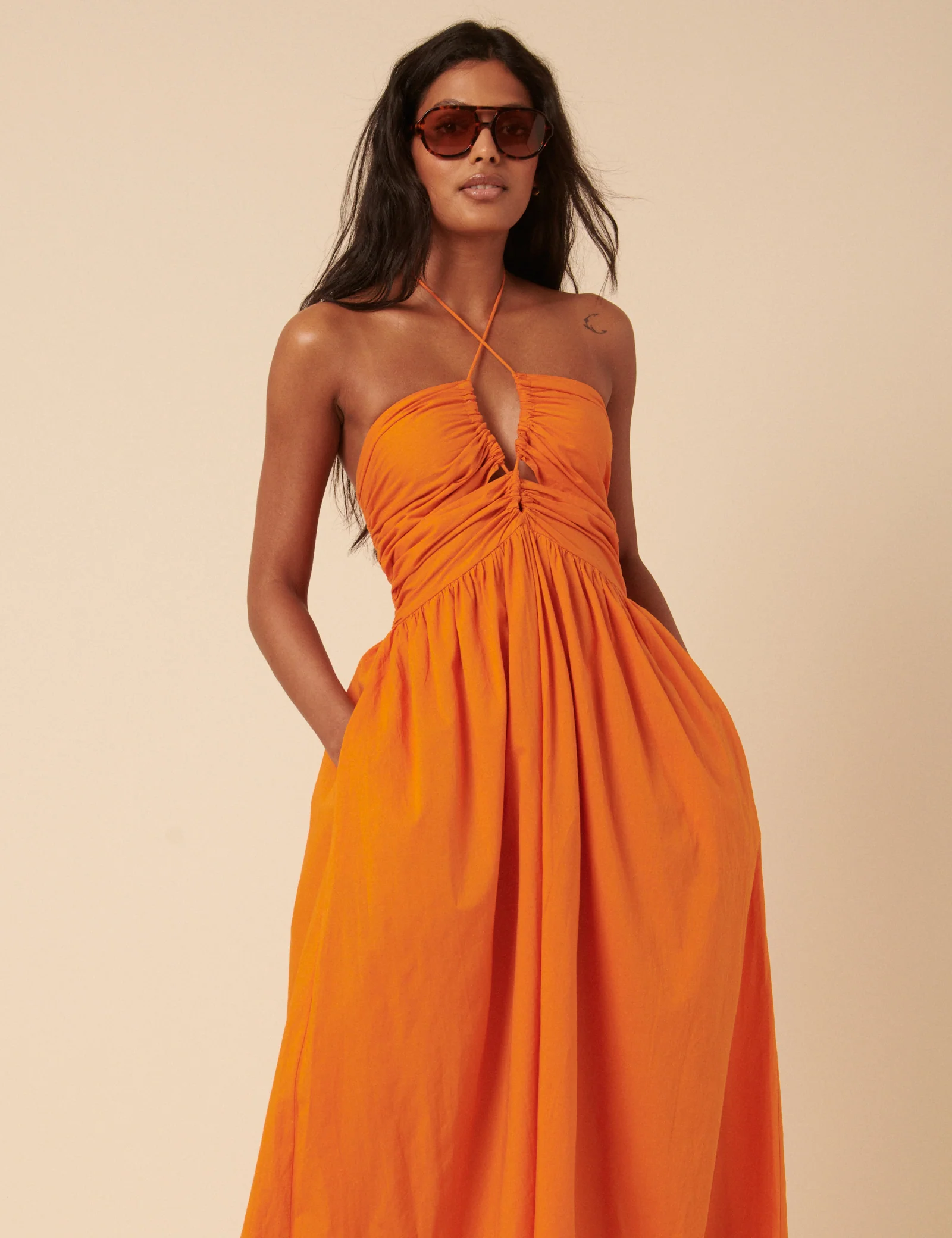 Poppy Delevingne Orange Paula Midi Dress - Image 4