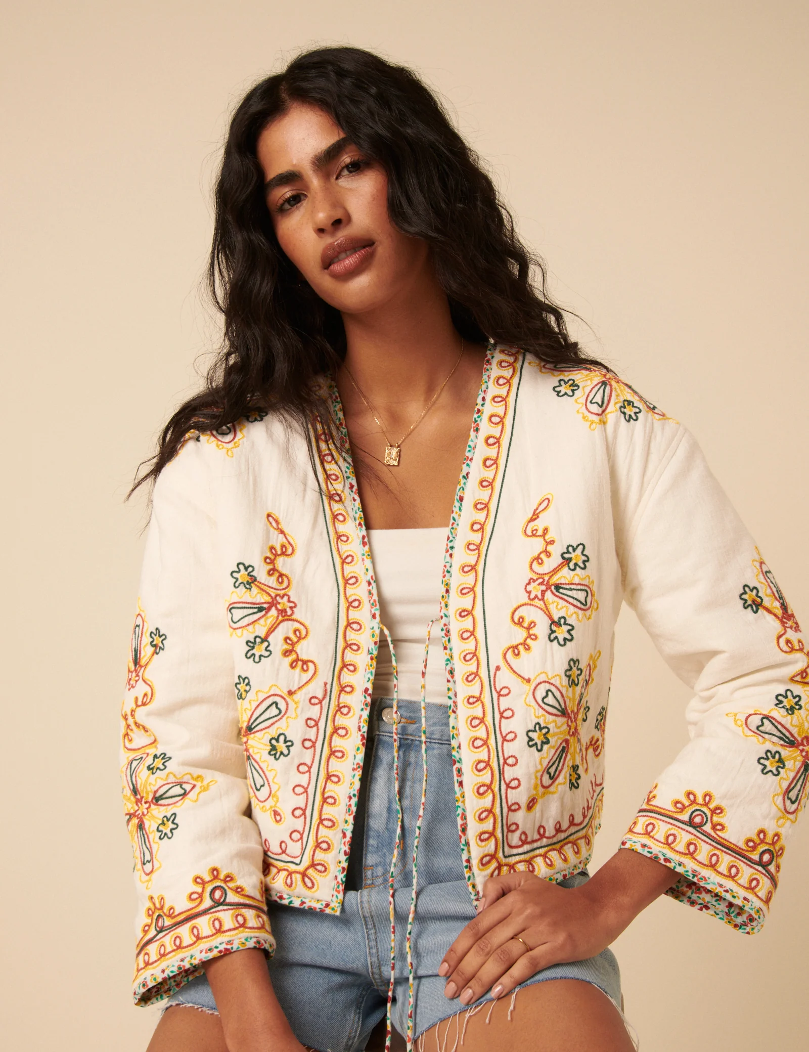 Poppy Delevingne White Embroidered Willow Jacket