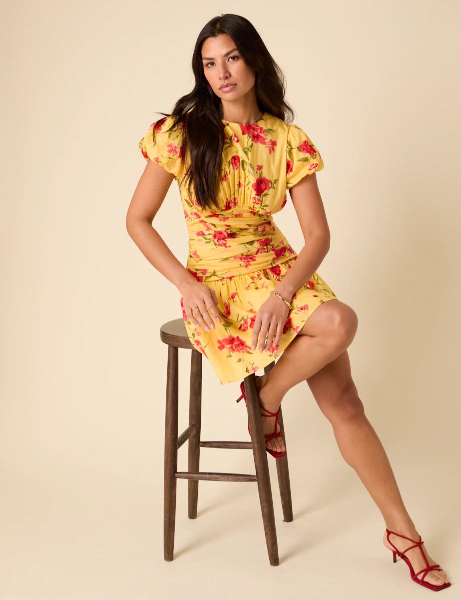 Poppy Delevingne Yellow Floral Noa Mini Dress - Image 4