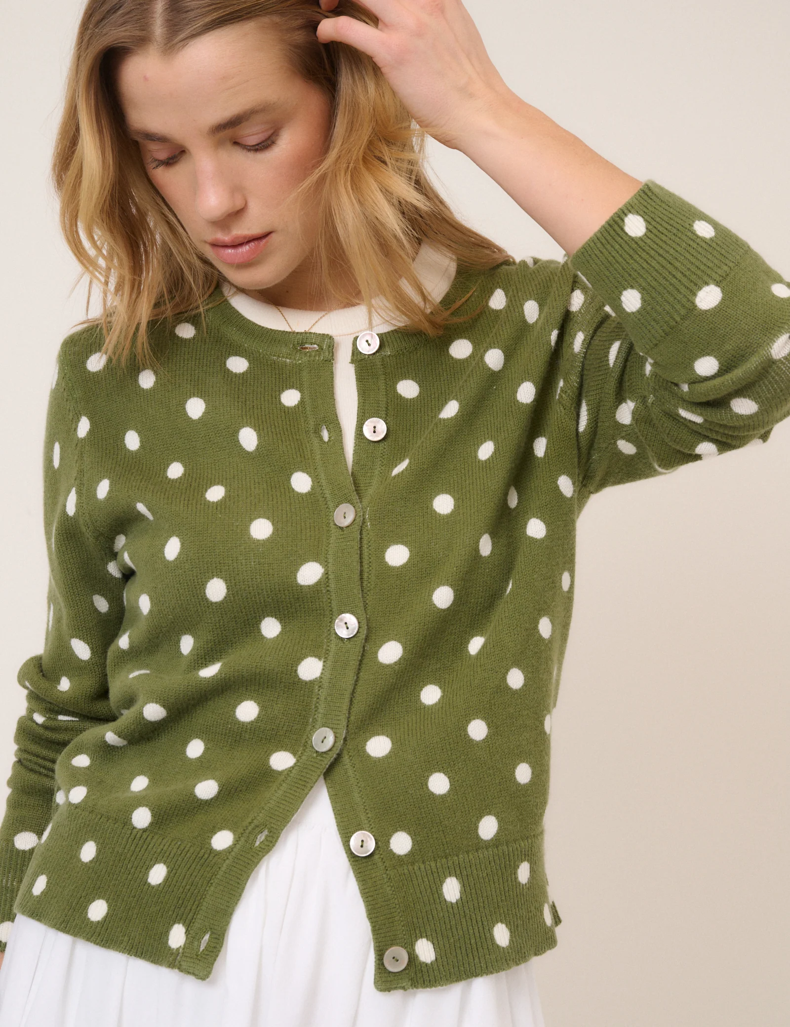 Green Polka Crew Neck Cardigan - Image 4