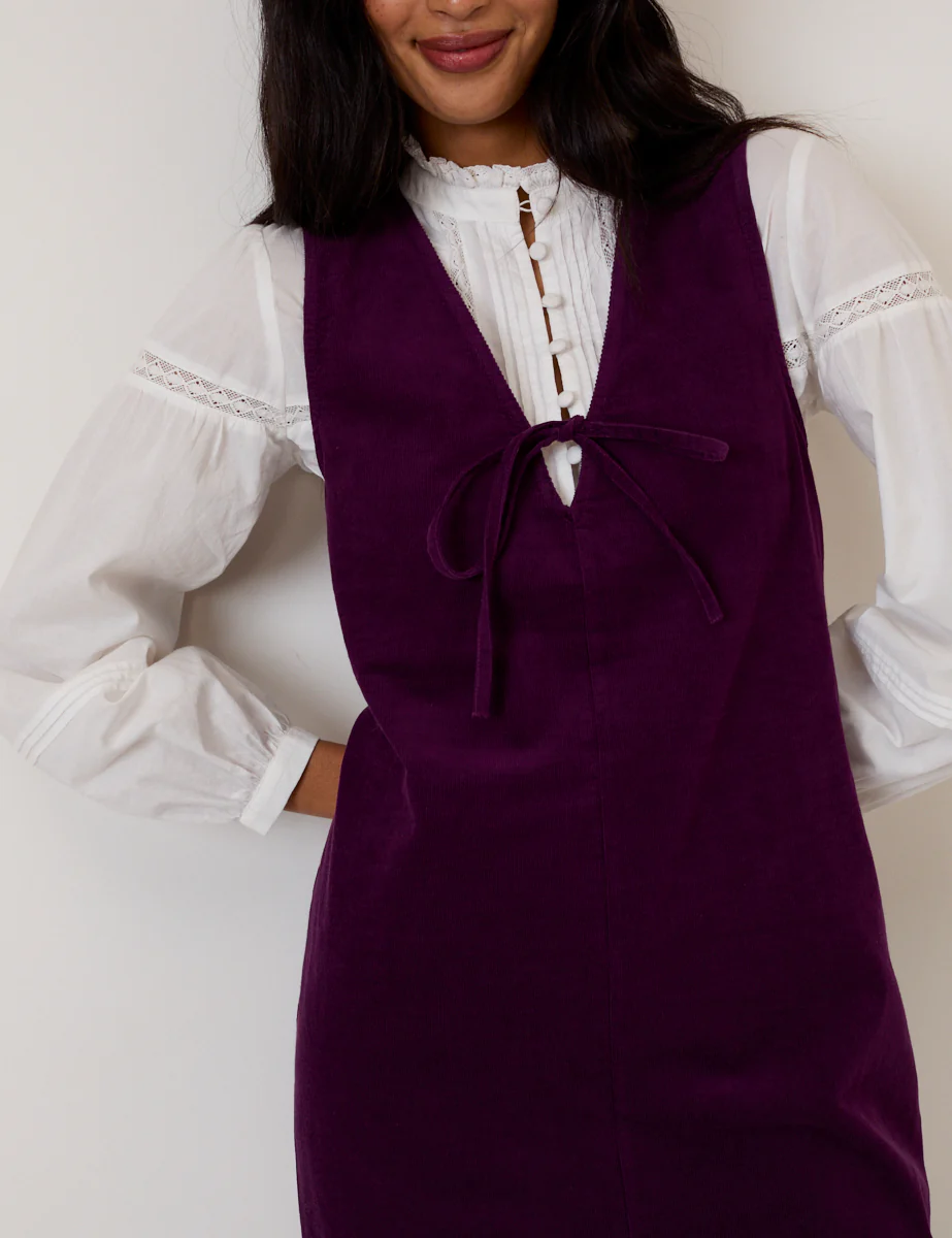 Purple Cord Nila Pinafore Mini Dress - Image 3