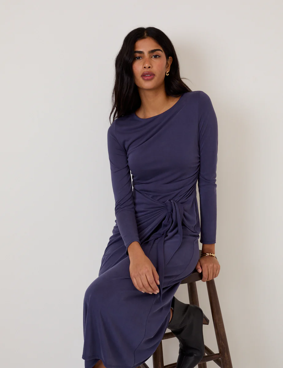 Blue Jersey Long Sleeve Harper Midi Dress - Image 5