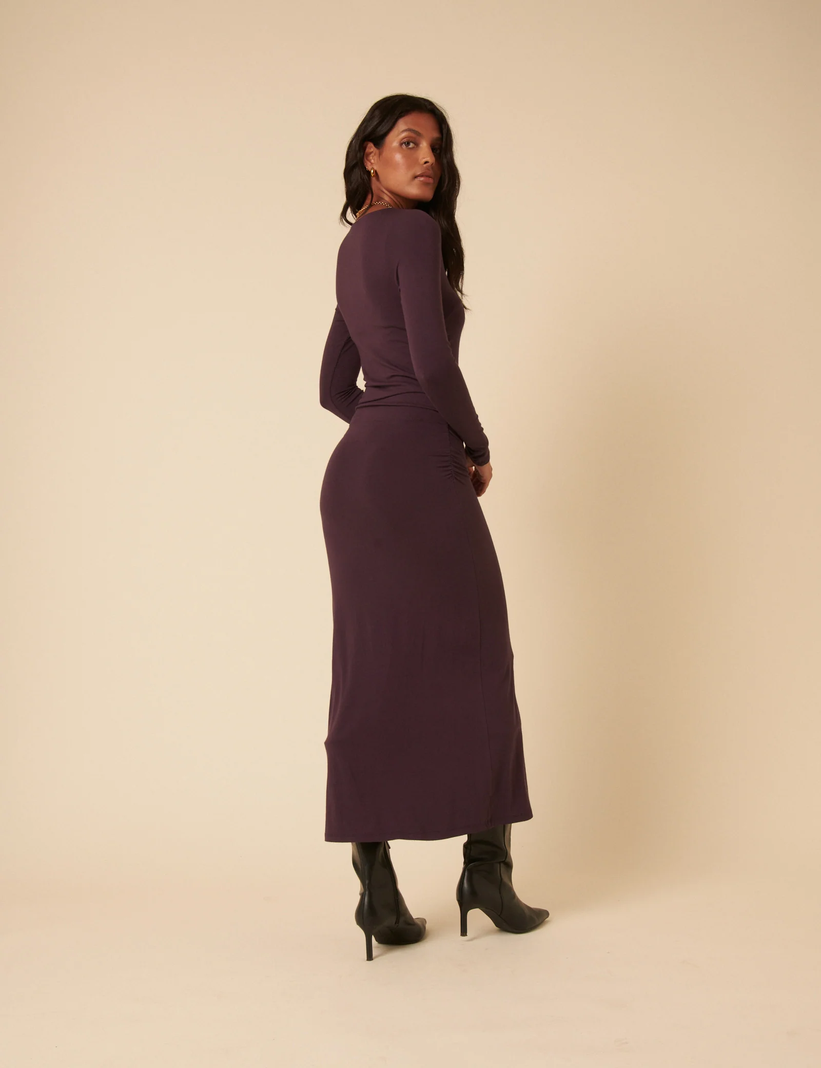 Purple Jersey Draped Laurella Midi Dress - Image 5