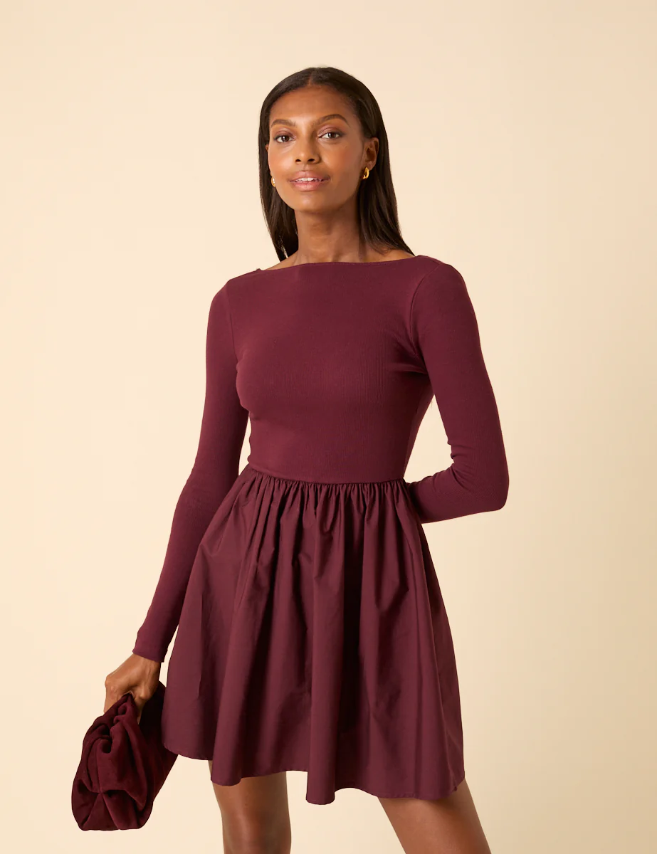 Purple Scoop Neck A-Line Mini Dress - Image 4