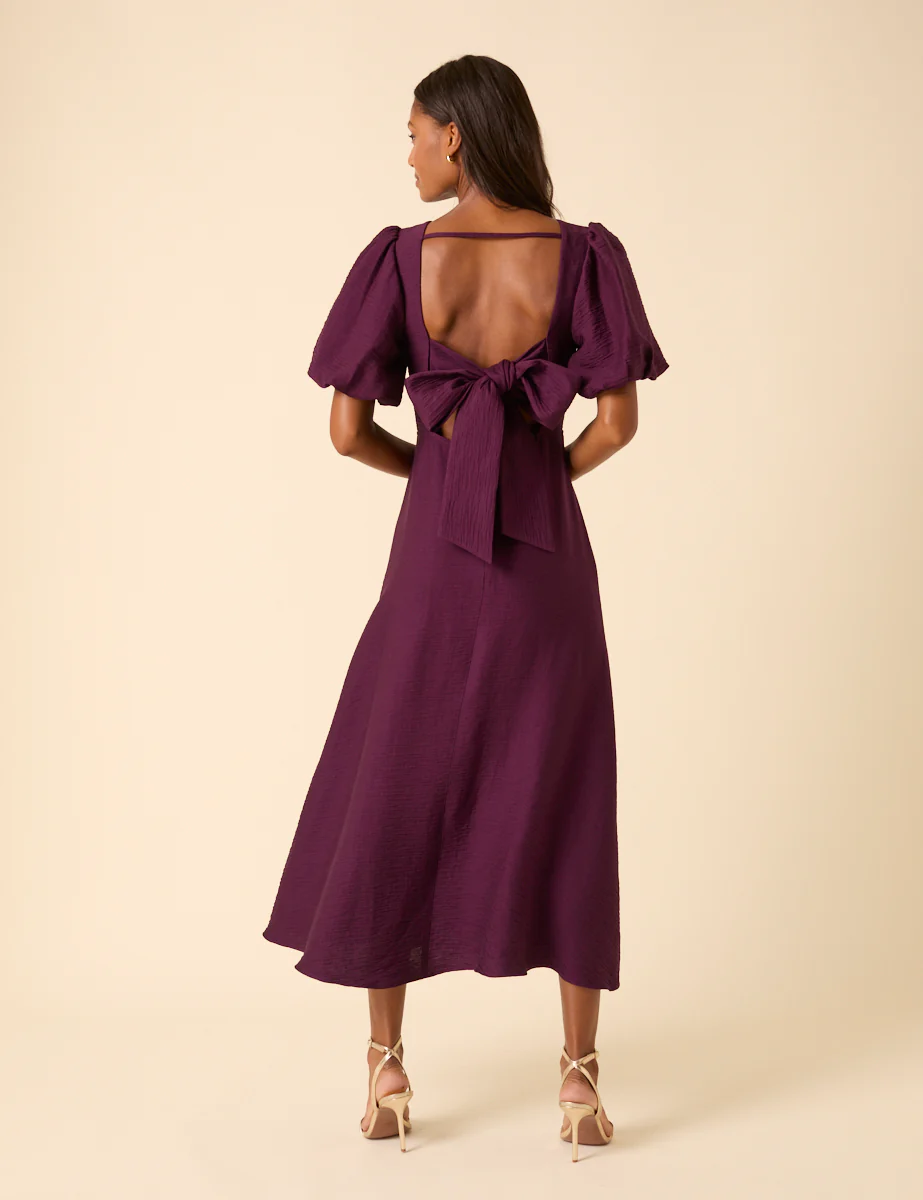 Purple Puff Sleeve Zola Midi Dress - Image 5