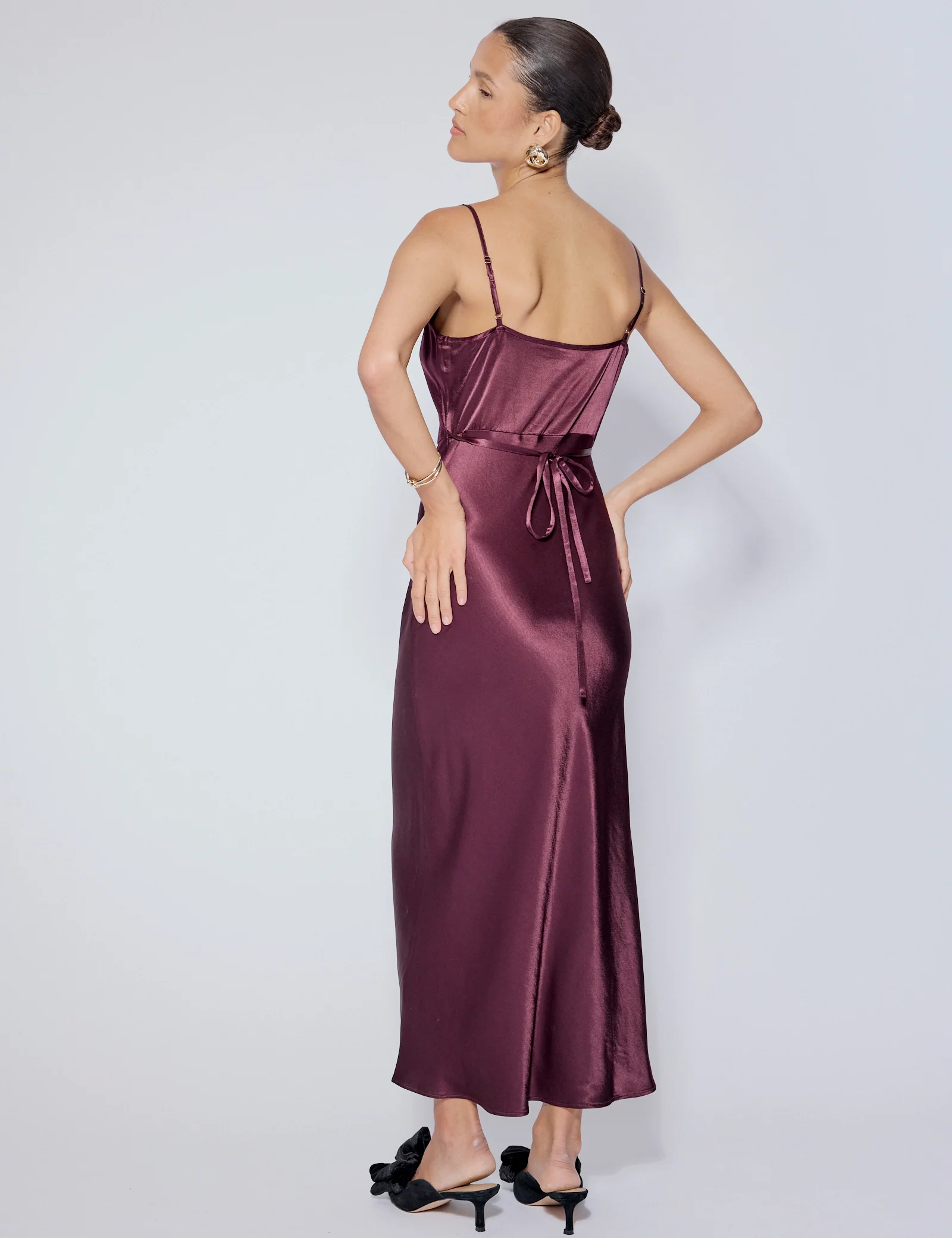 Purple Satin Cowl Neck Trixie Midi Dress - Image 5