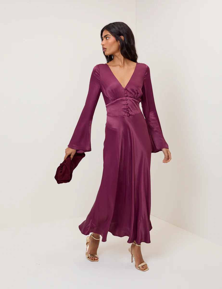 Purple Satin Stella Midi Dress - Image 3