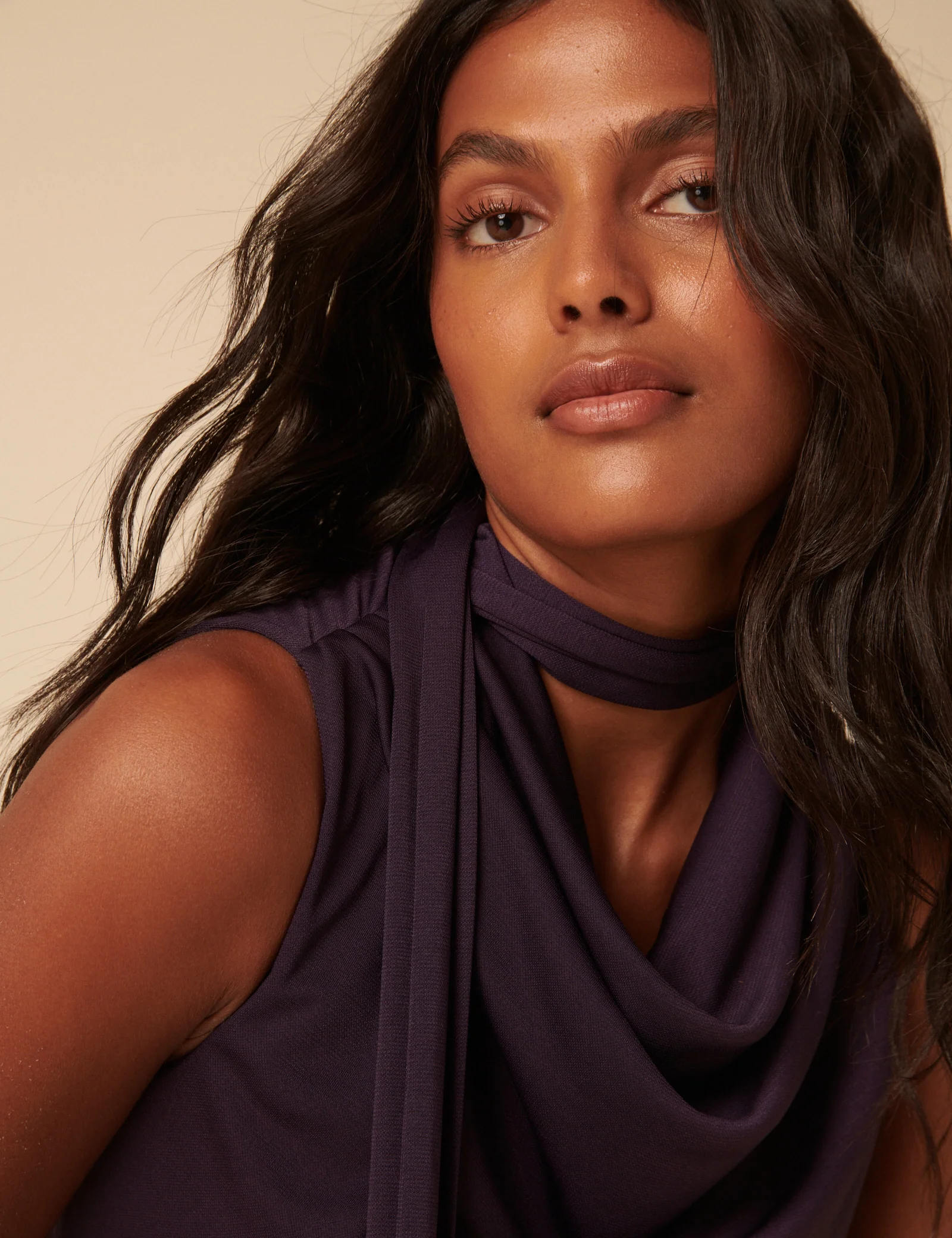 Purple Scarf Neck Detail Jersey Seren Midi Dress - Image 3