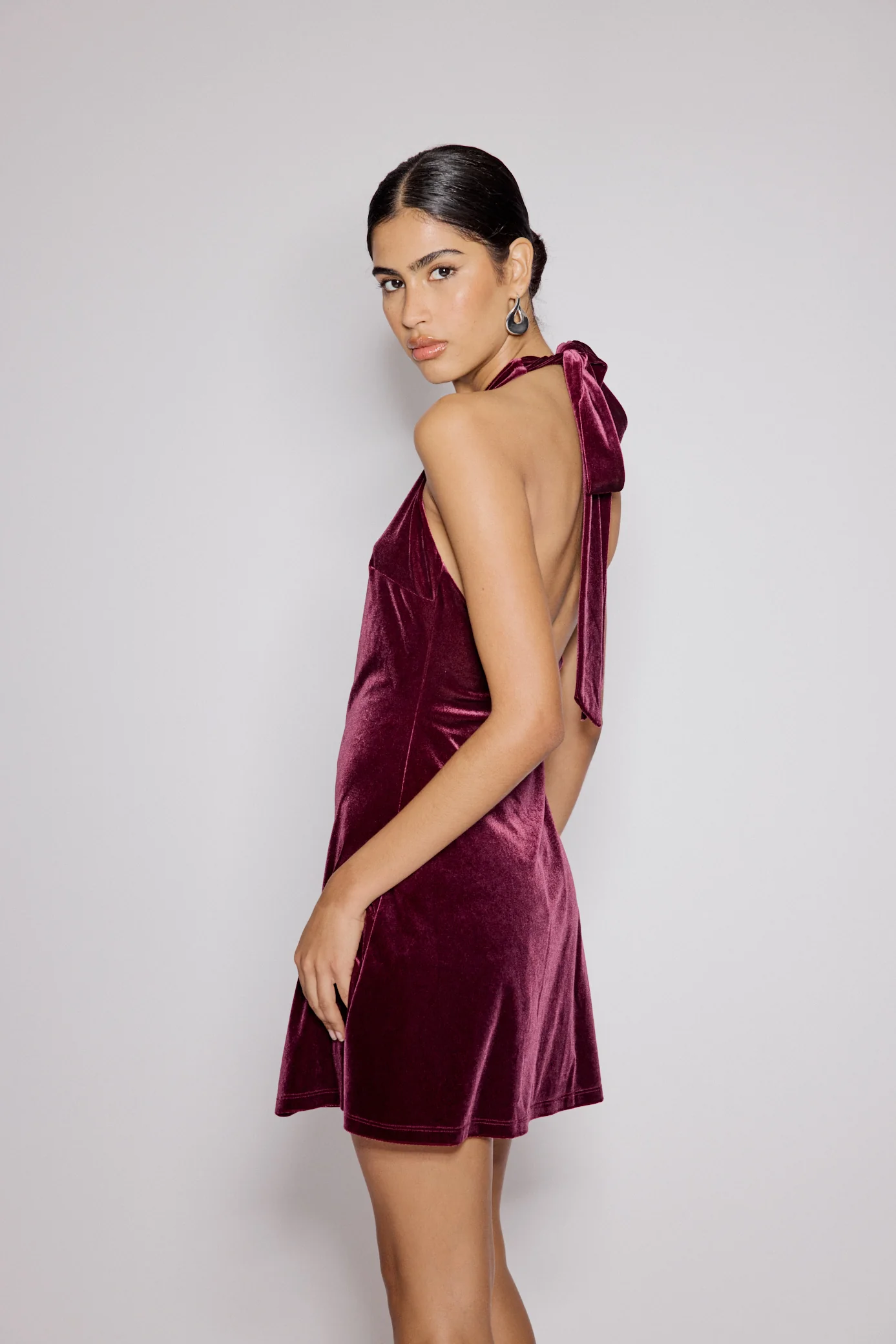 Purple Velvet Halter Neck Scorpio Mini Dress - Image 3