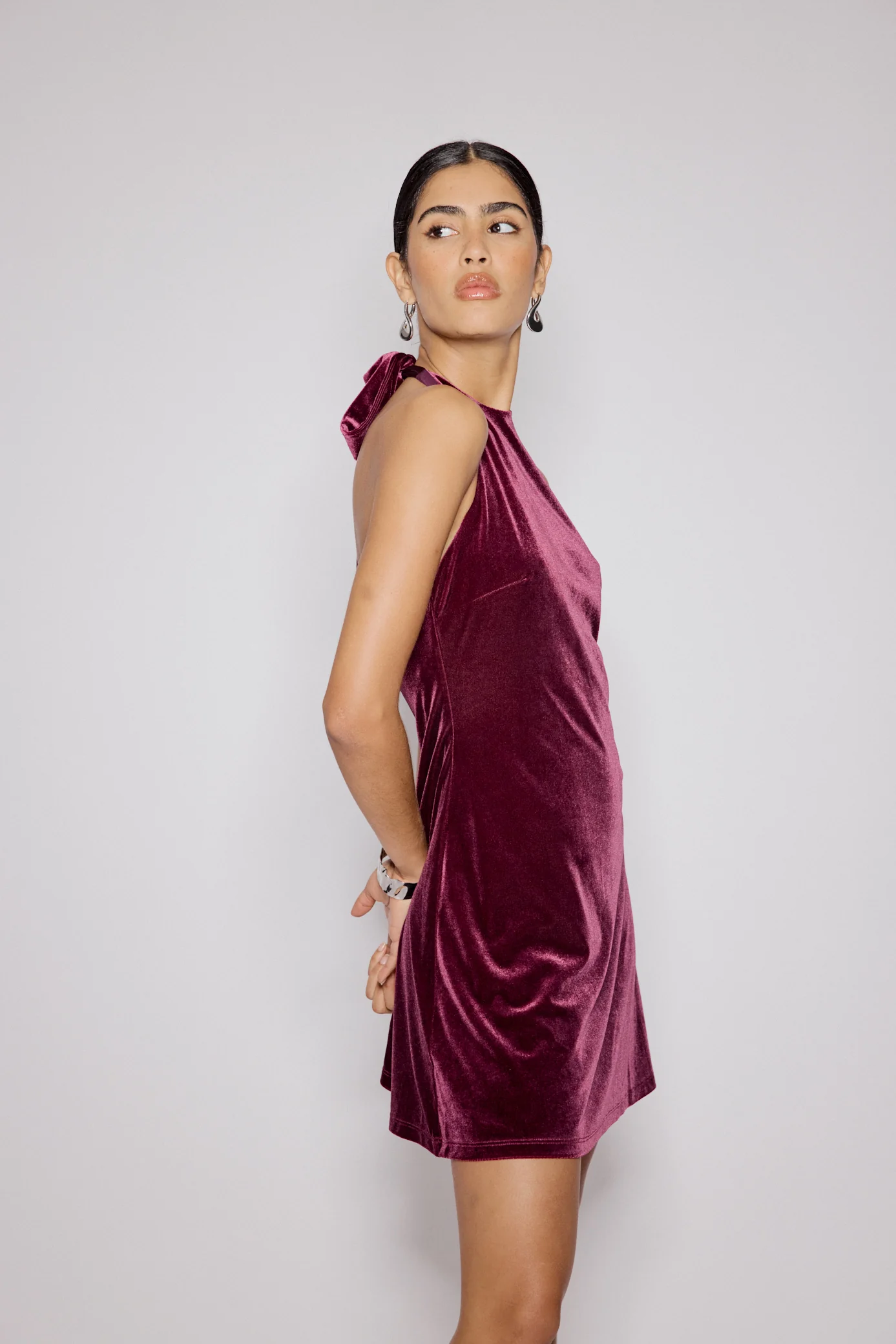 Purple Velvet Halter Neck Scorpio Mini Dress - Image 5