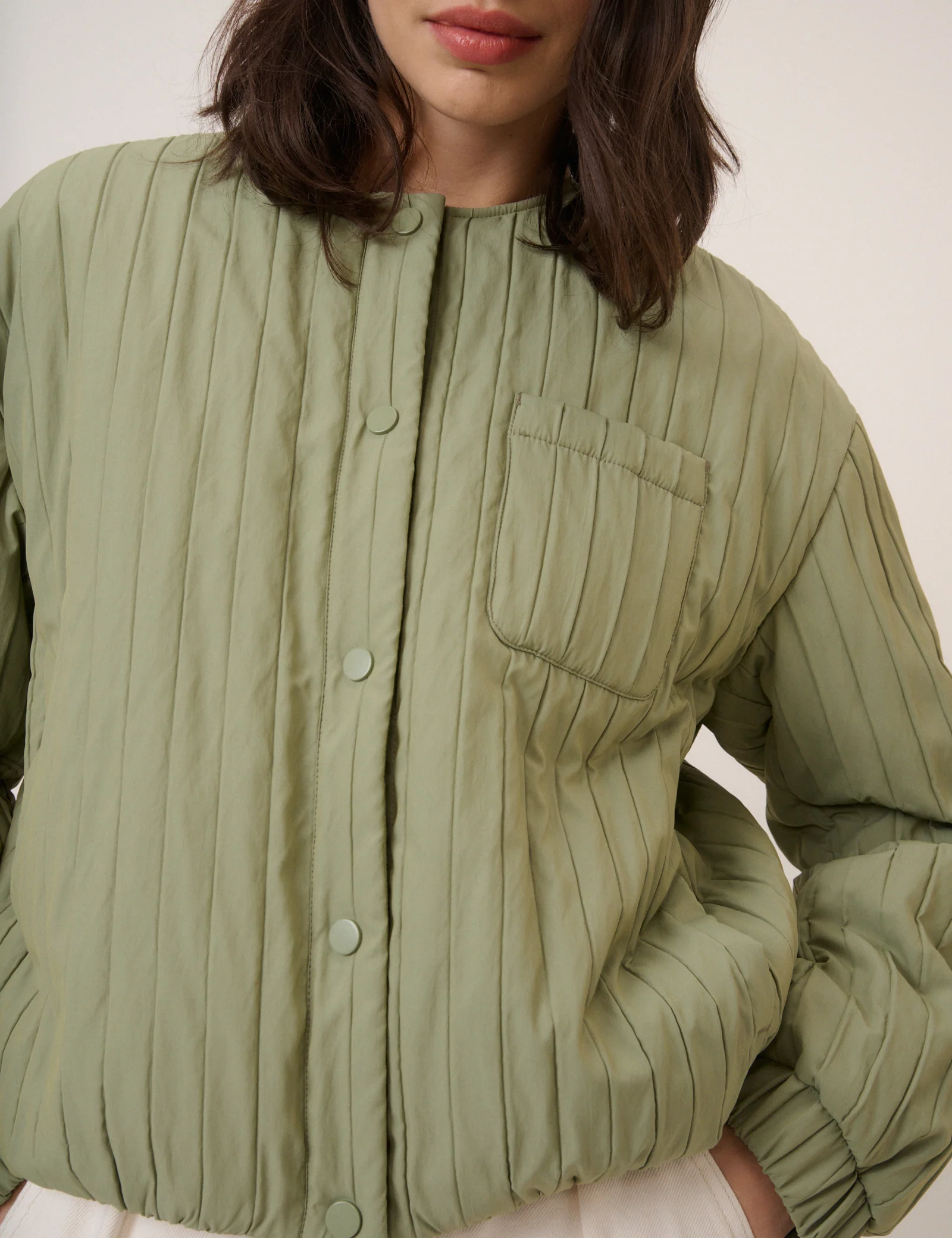Green Quilted Bomber Jacket - Image 2