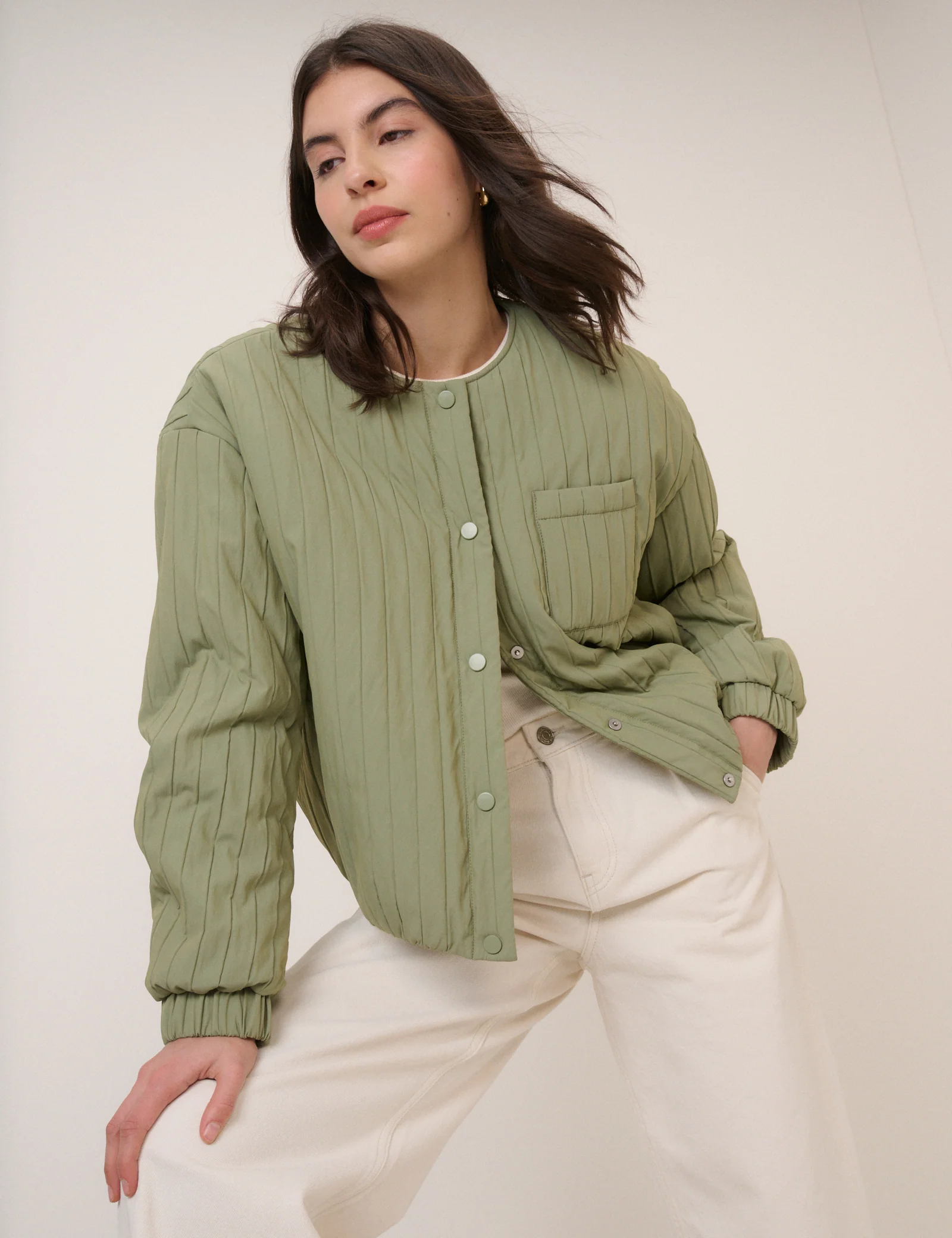 Green Quilted Bomber Jacket - Image 3