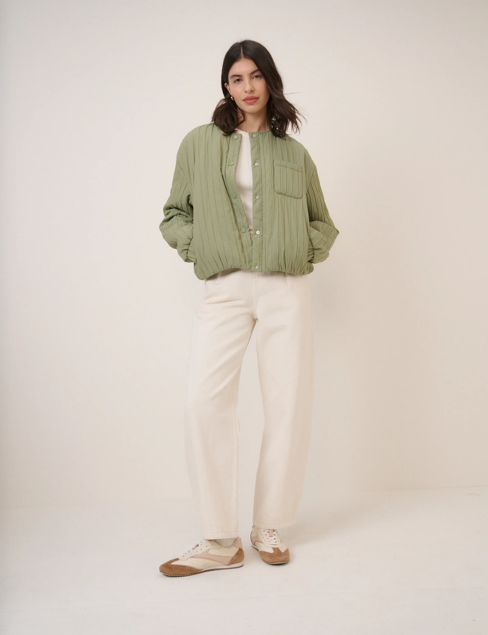 Green Quilted Bomber Jacket - Image 4