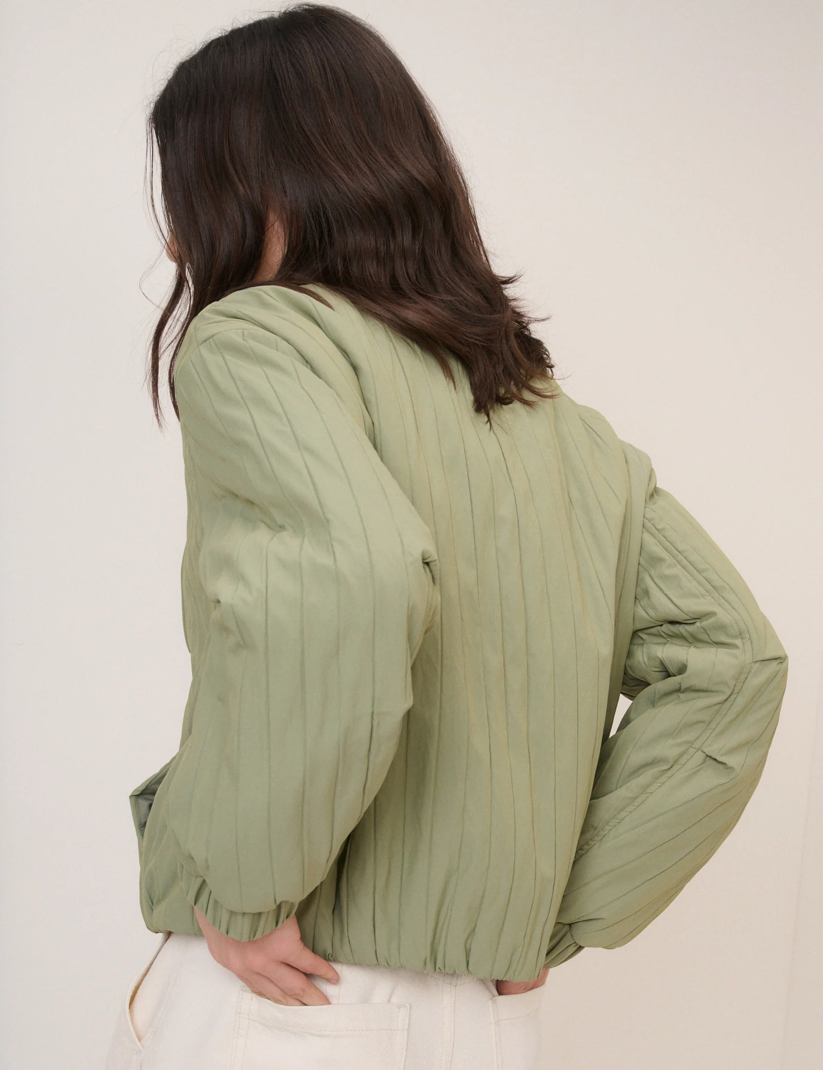 Green Quilted Bomber Jacket - Image 5