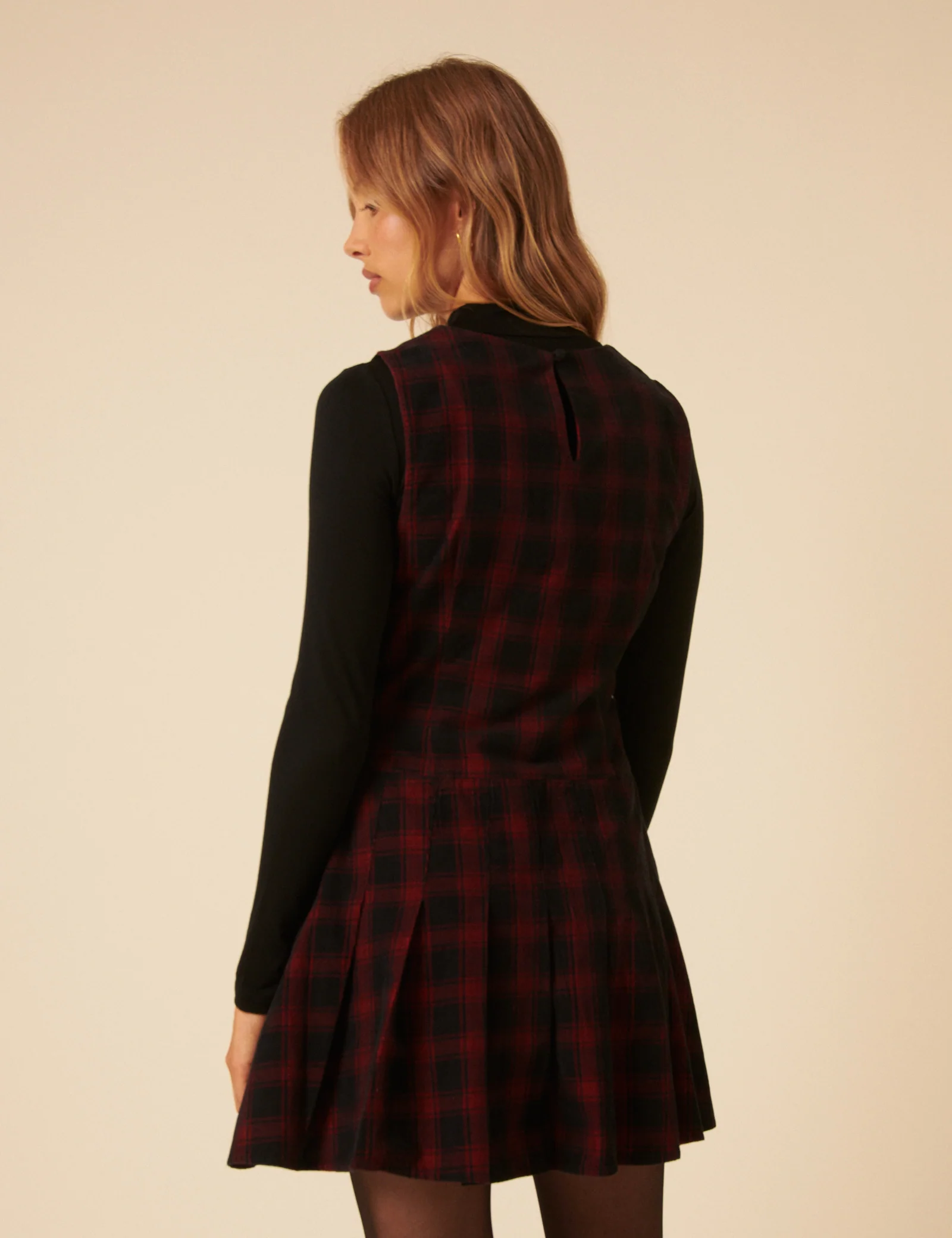 Red And Black Check Cord Merida Pinafore Mini Dress - Image 5