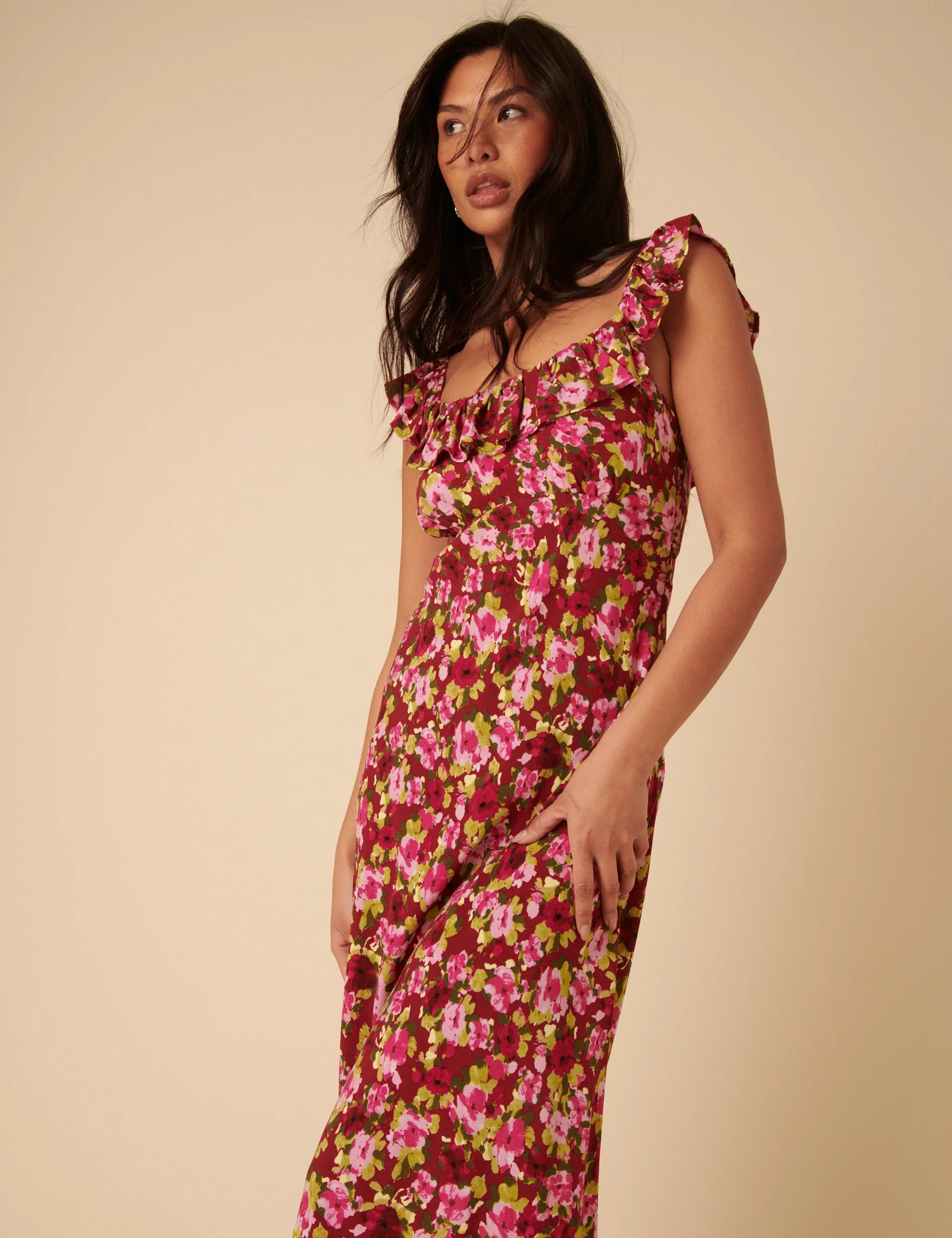 Red And Pink Floral Libby Midi Dress - Image 4