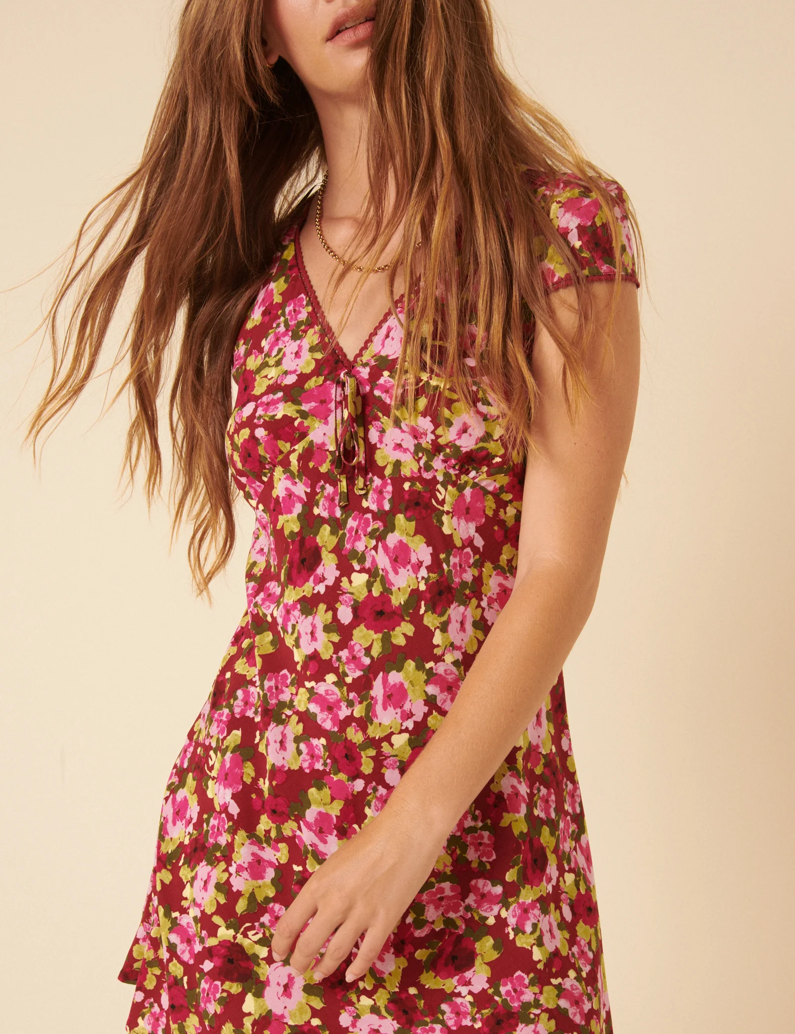 Red And Pink Floral Rosa Mini Dress - Image 4