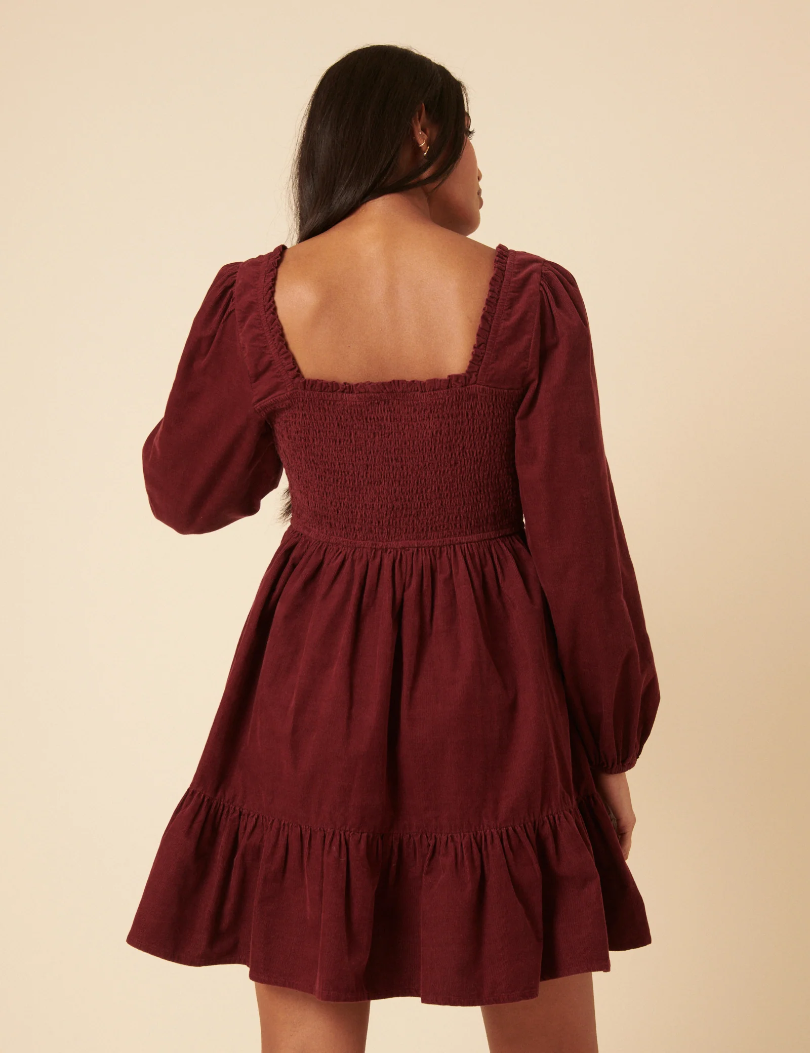 Red Balloon Sleeve Cord Tiered Elsa Mini Dress - Image 4