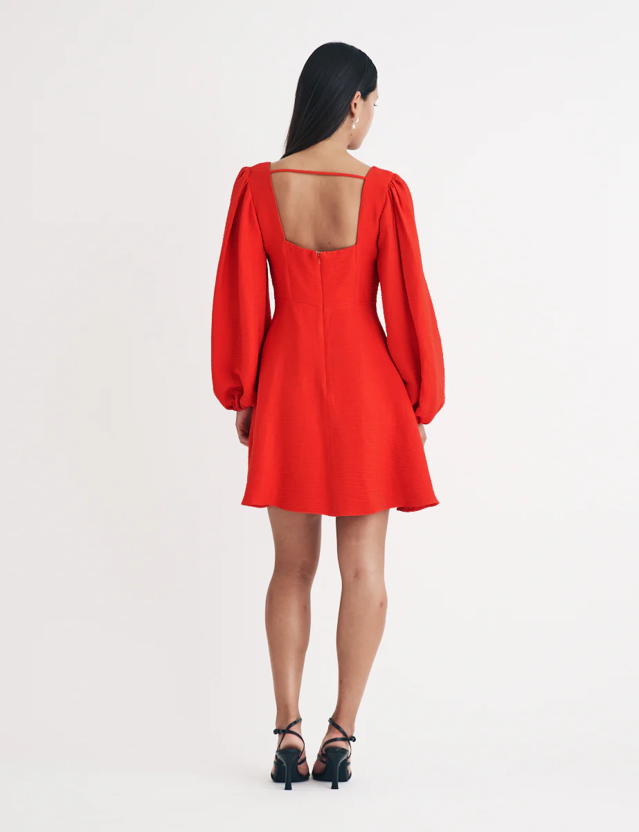 Red Balloon Sleeve Loredana Mini Dress - Image 4