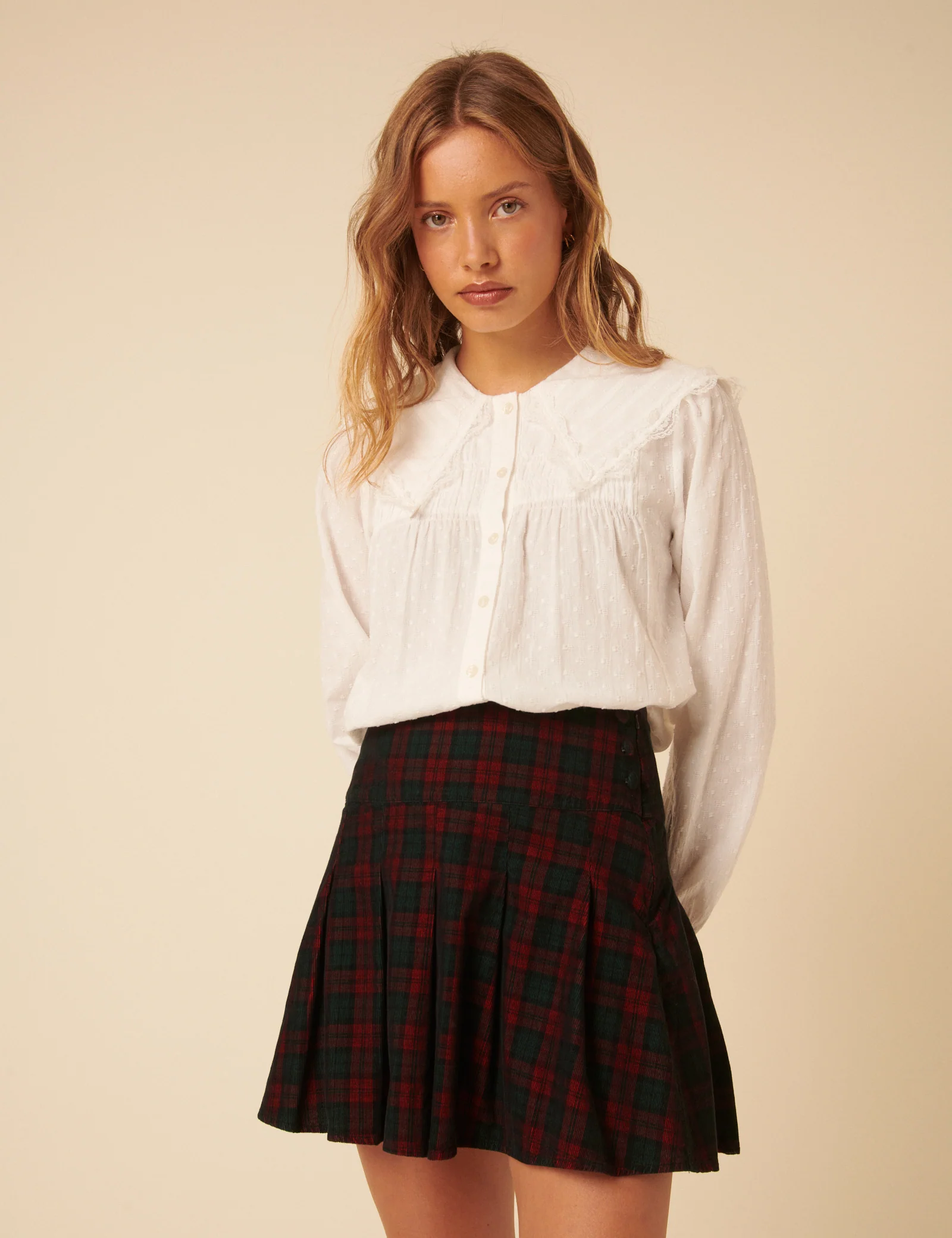 Blue And Red Check Pleated Mini Skirt - Image 3