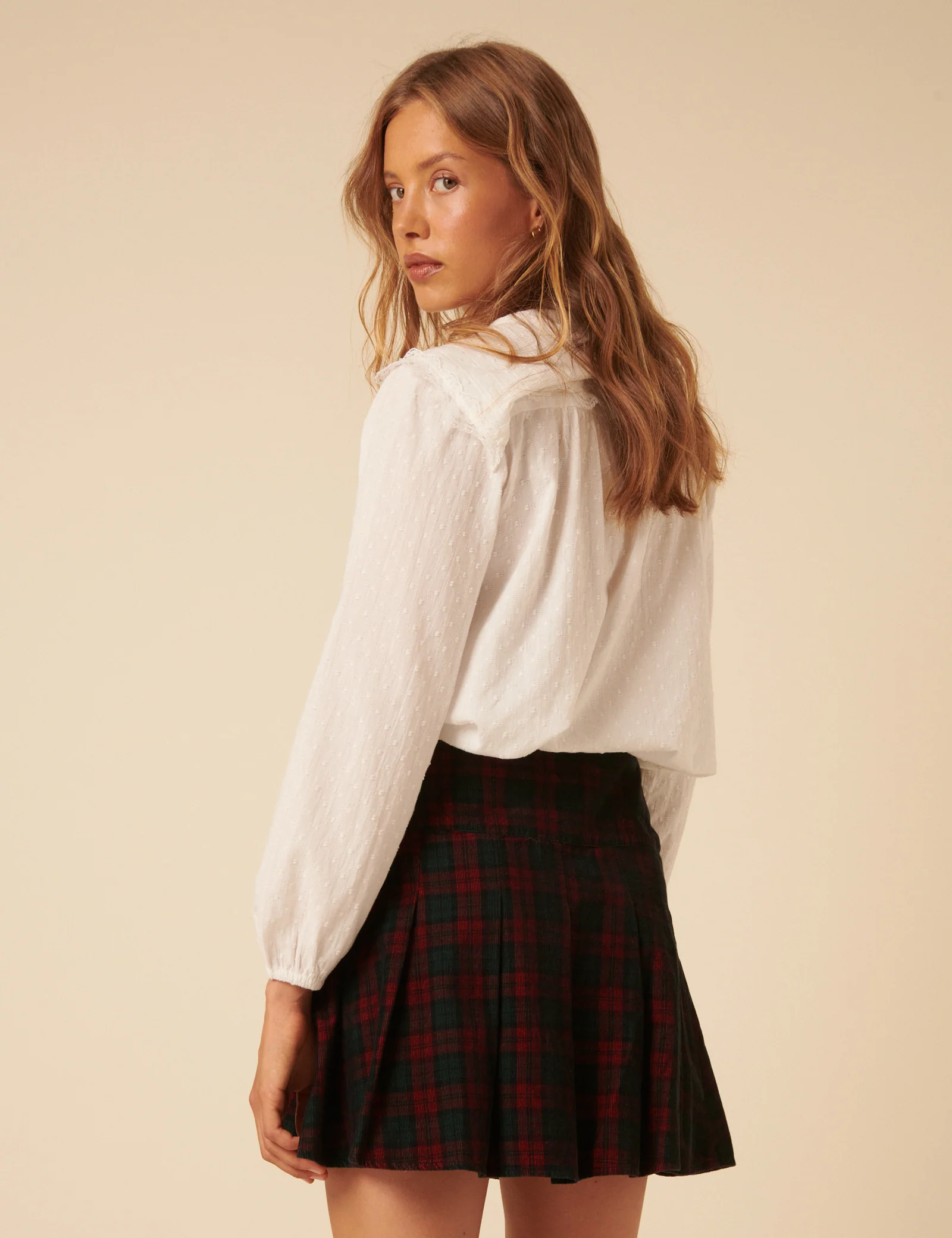 Blue And Red Check Pleated Mini Skirt - Image 4