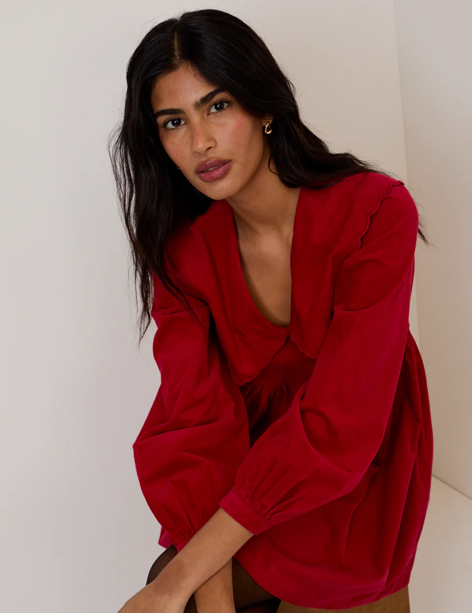 Red Cord Collar Cassis Mini Dress - Image 4