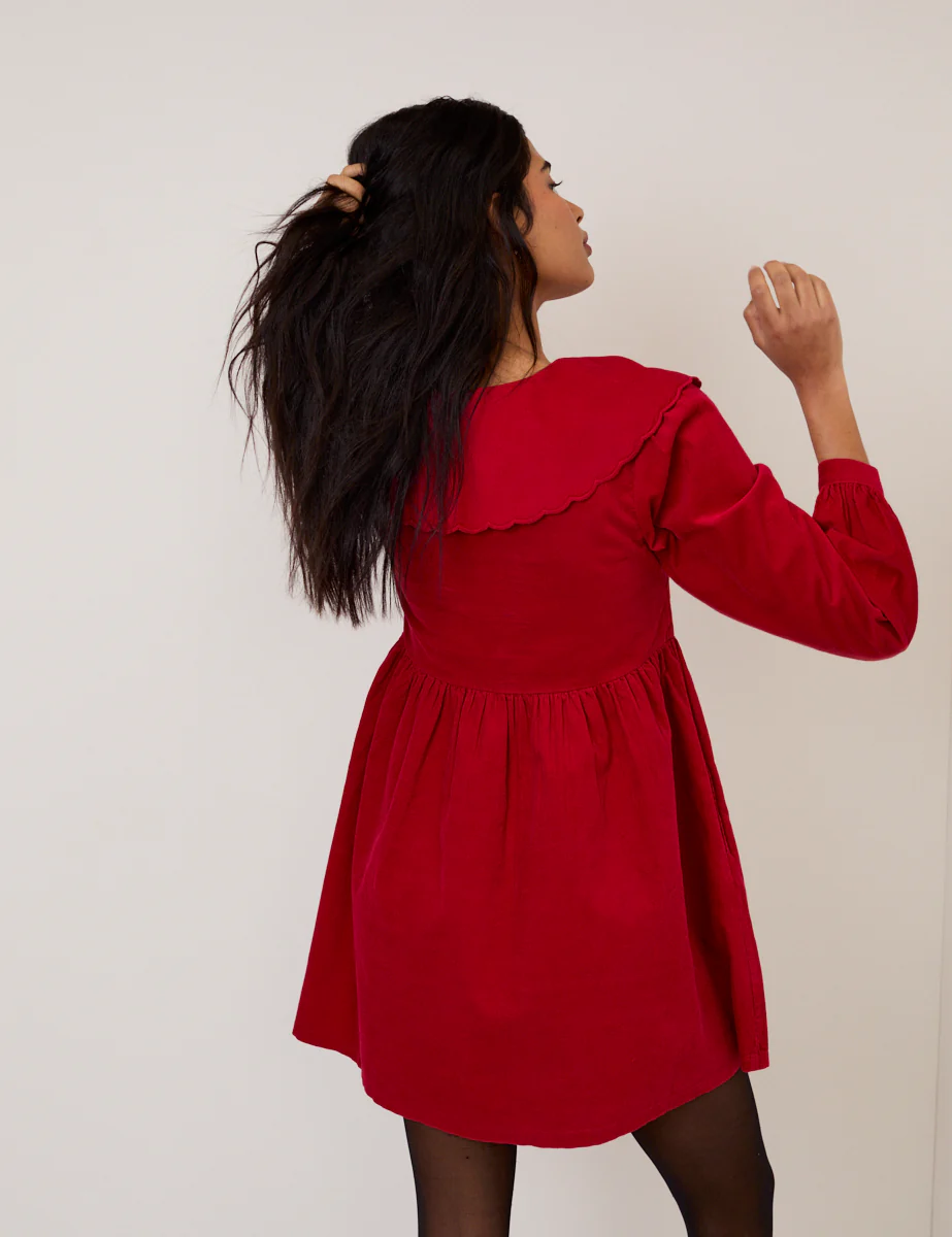 Red Cord Collar Cassis Mini Dress - Image 5