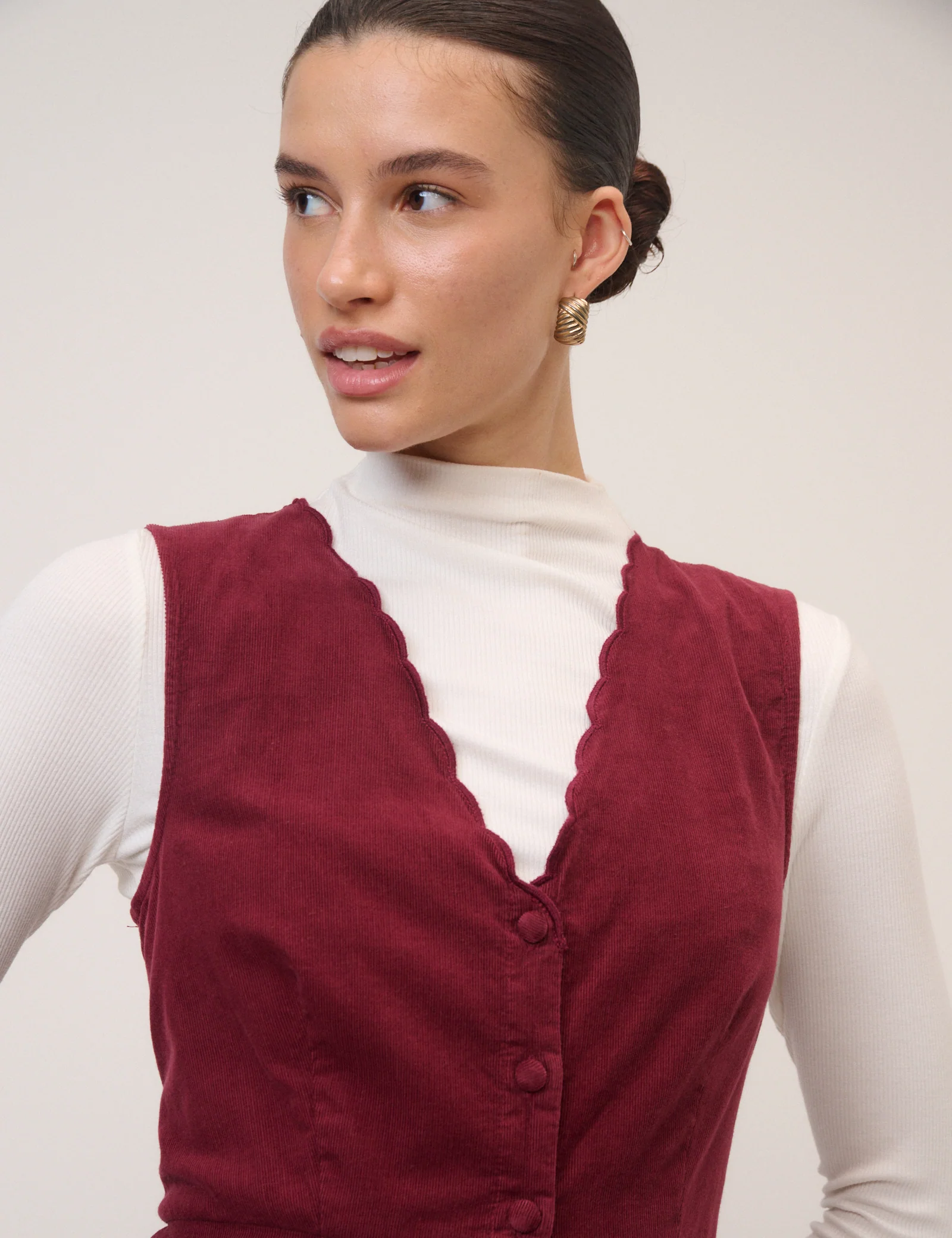 Red Cord Scallop Trim Pinafore Mini Dress - Image 2