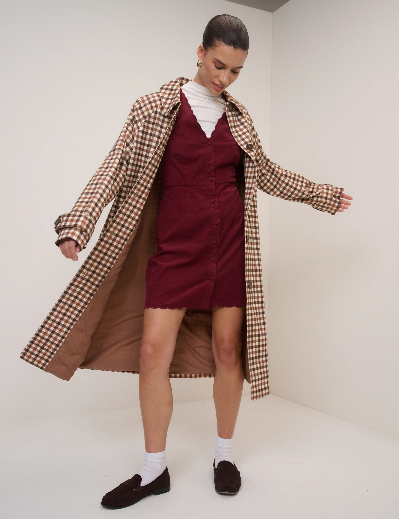 Red Cord Scallop Trim Pinafore Mini Dress - Image 3