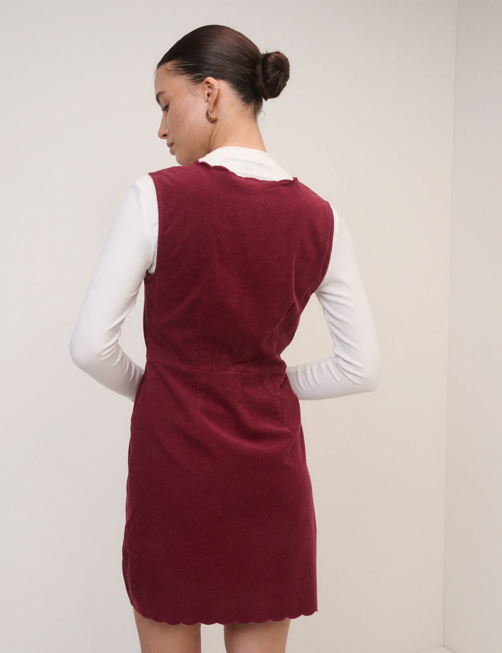 Red Cord Scallop Trim Pinafore Mini Dress - Image 5