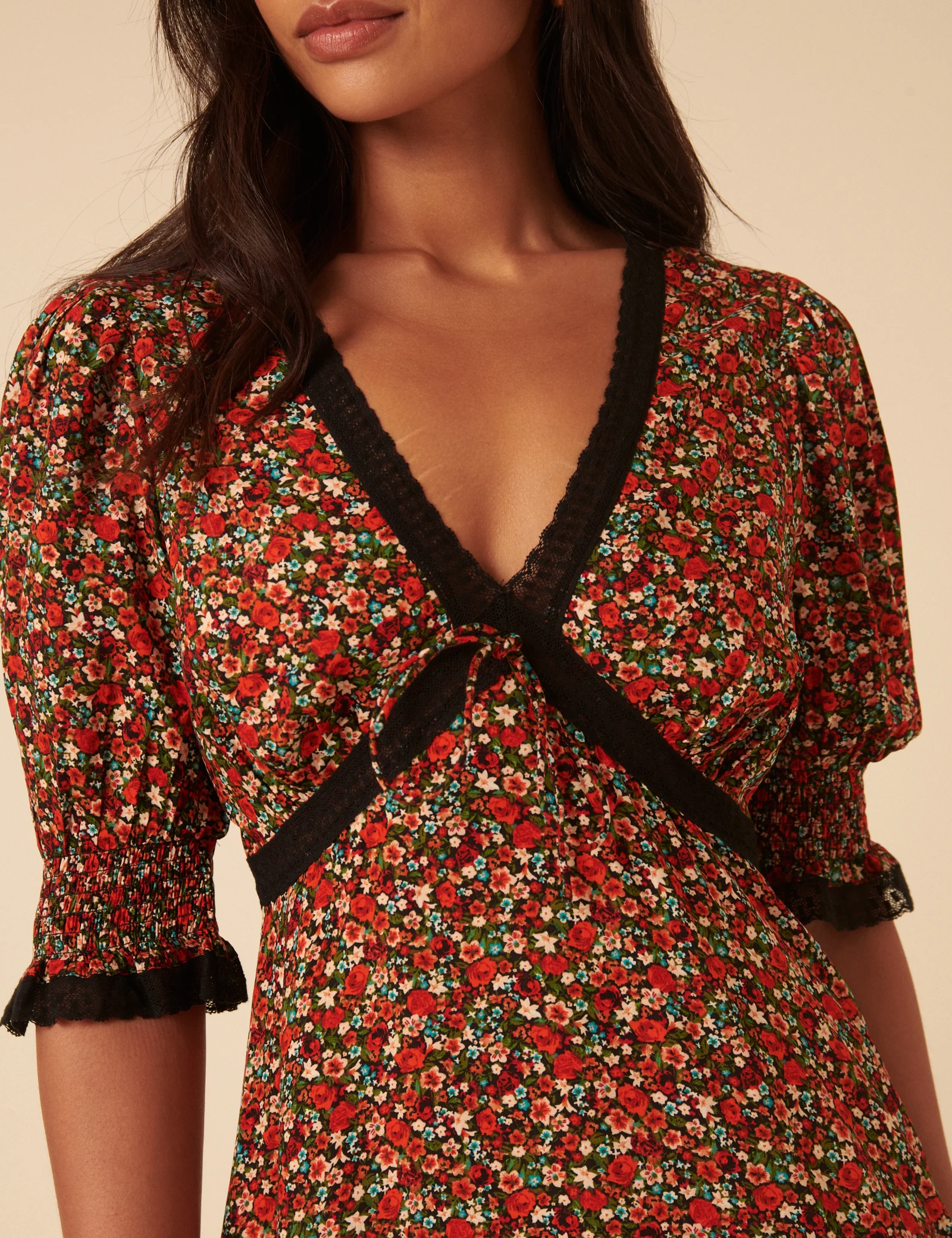 Red Ditsy Floral Sophia Midi Dress - Image 2