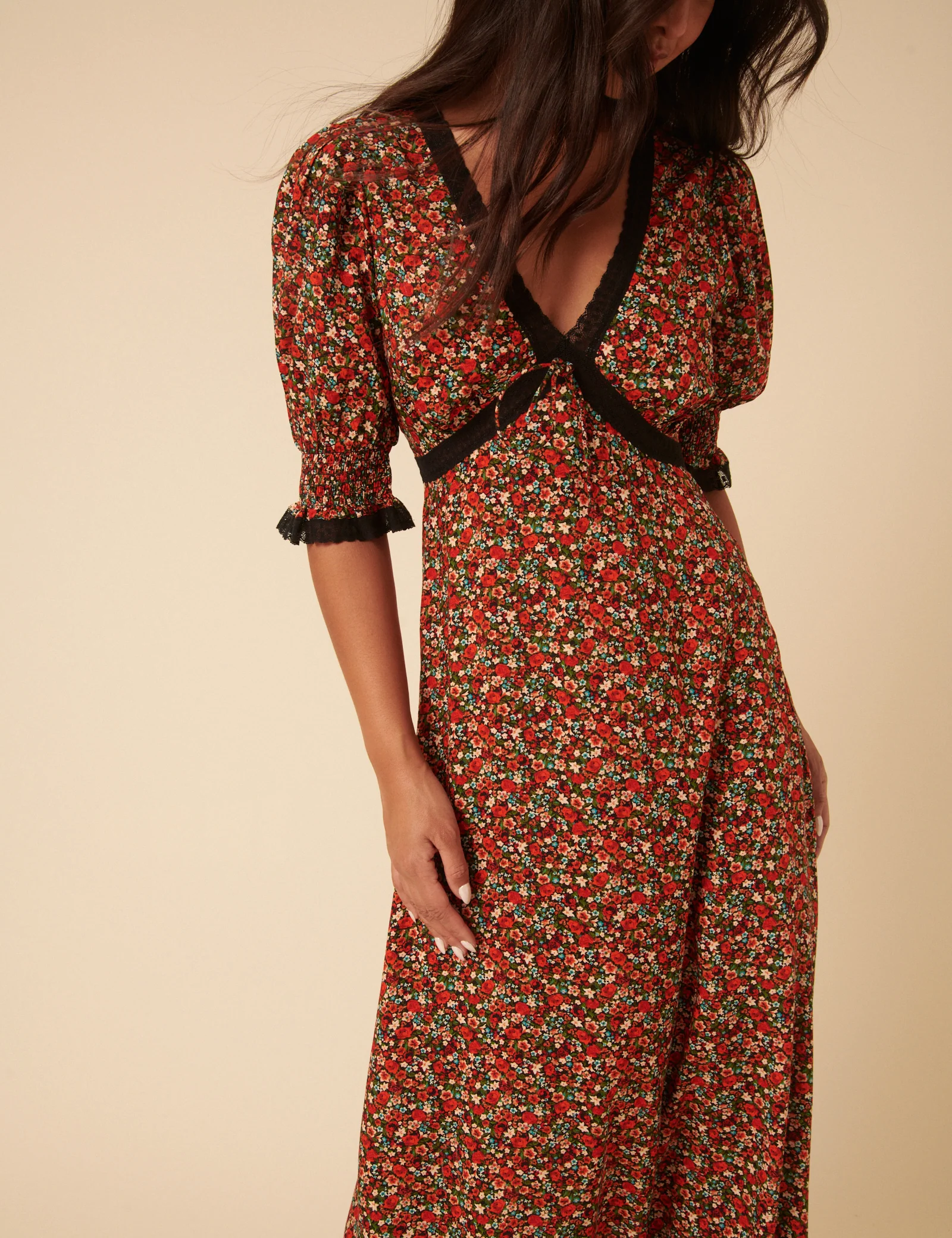 Red Ditsy Floral Sophia Midi Dress - Image 4