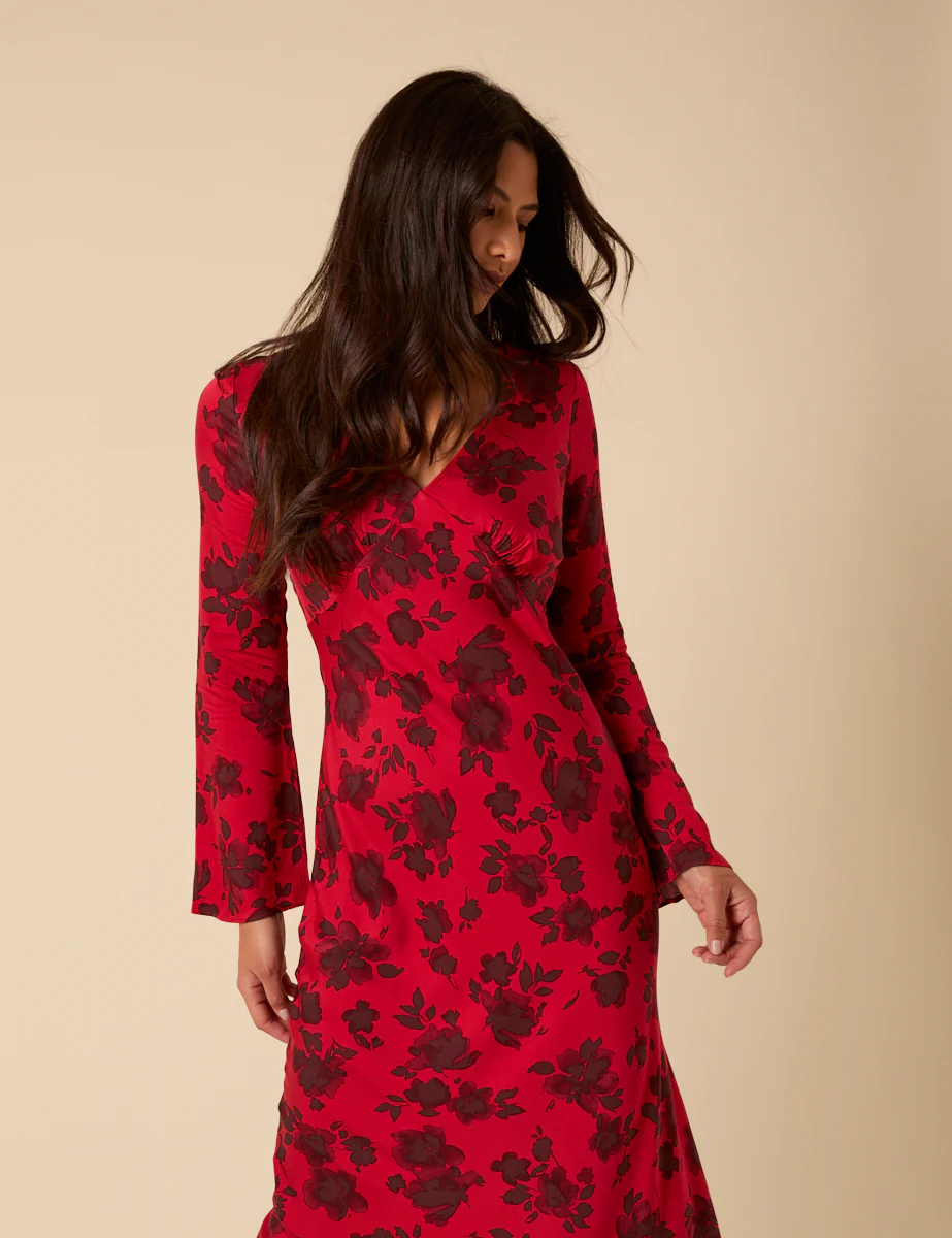 Red Floral Josie Midi Dress - Image 3