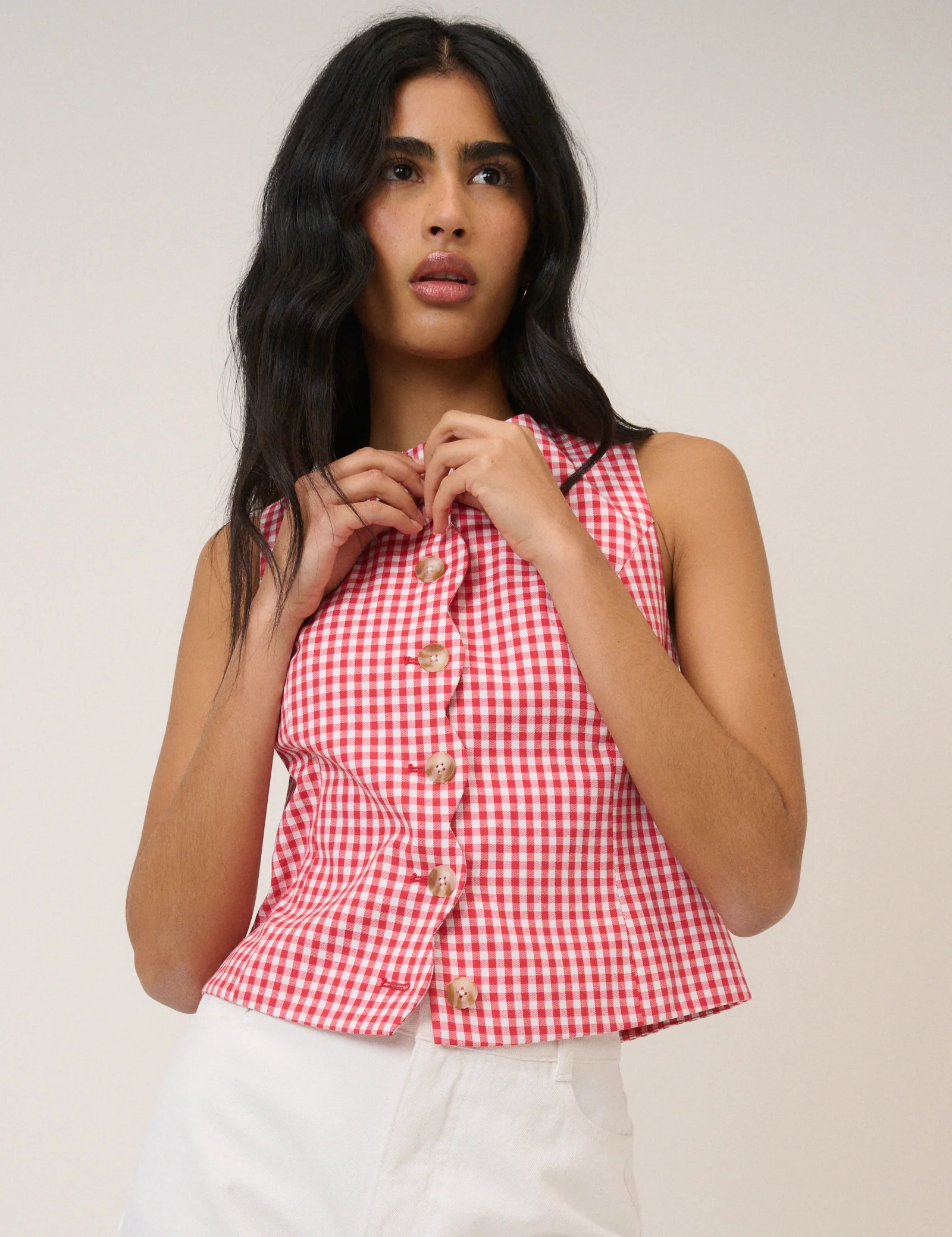 Red Gingham Scalloped Waistcoat - Image 5