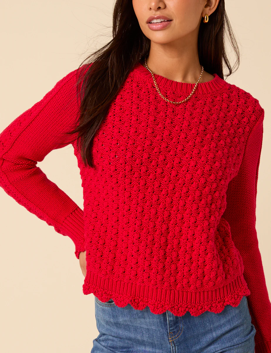 Red Knitted Stitch Detail Jumper - Image 2