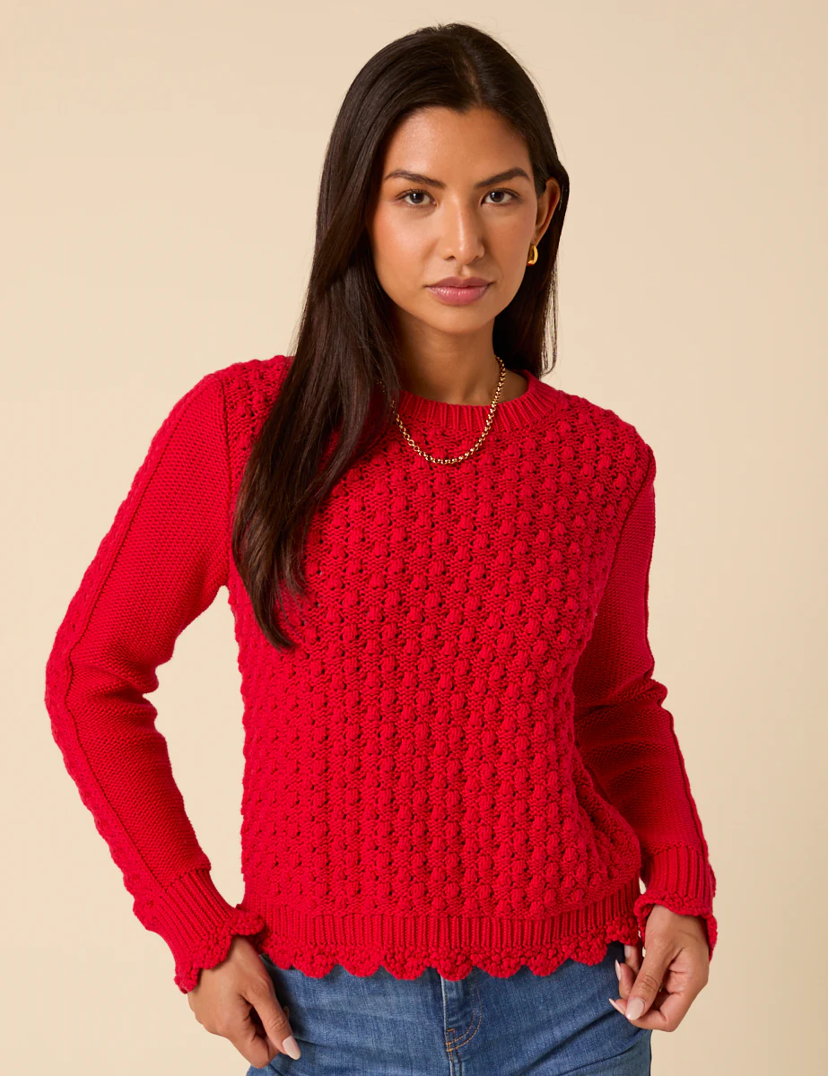 Red Knitted Stitch Detail Jumper - Image 3