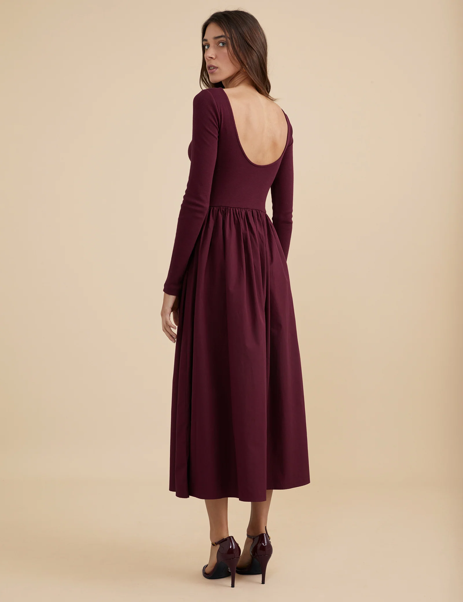 Berry Long Sleeve A-Line Penni Midi Dress - Image 5