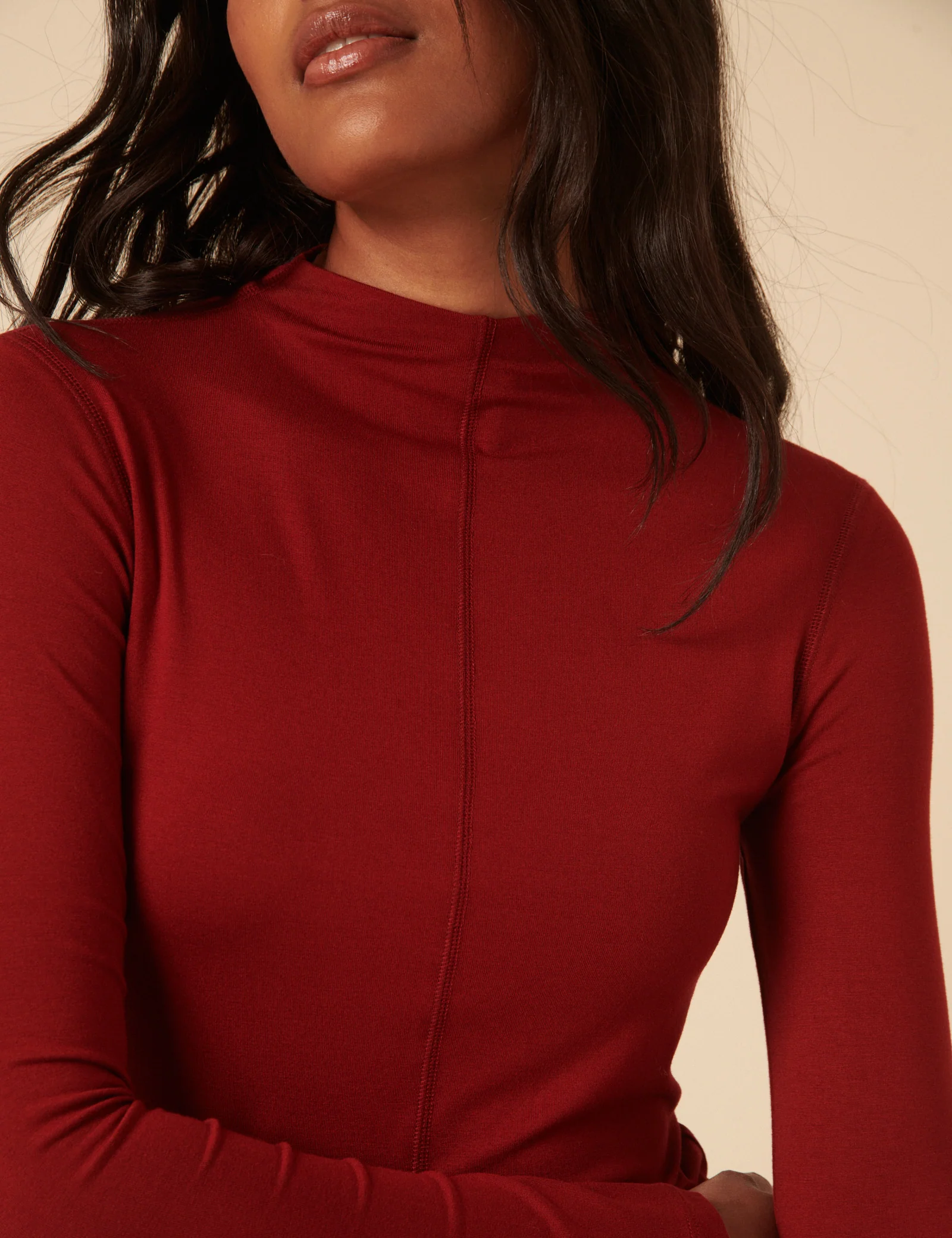 Red Long Sleeve High Neck Jersey Top - Image 2