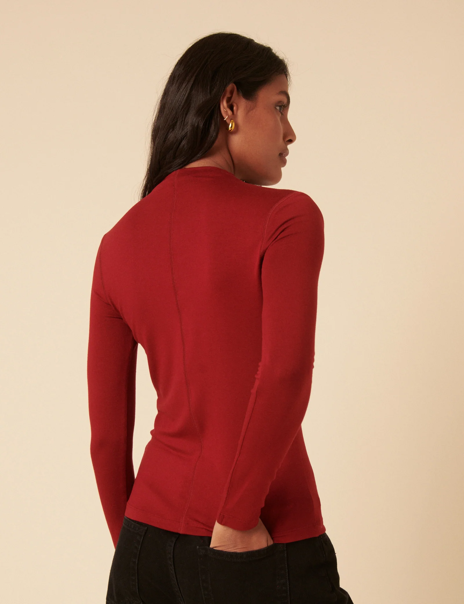 Red Long Sleeve High Neck Jersey Top - Image 4