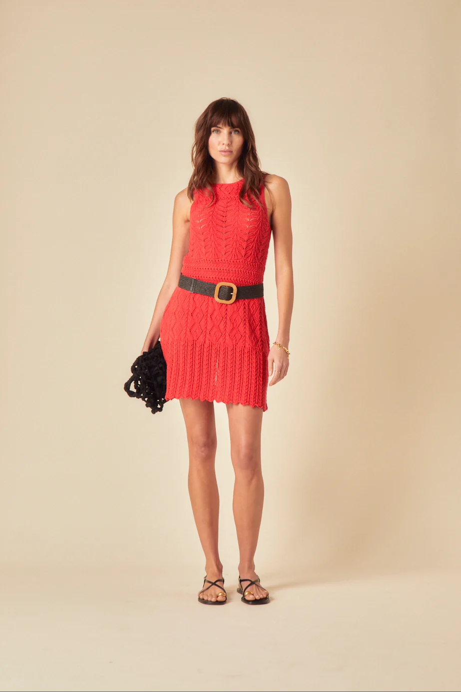 Red Mock Crochet Swing Mini Dress - Image 5