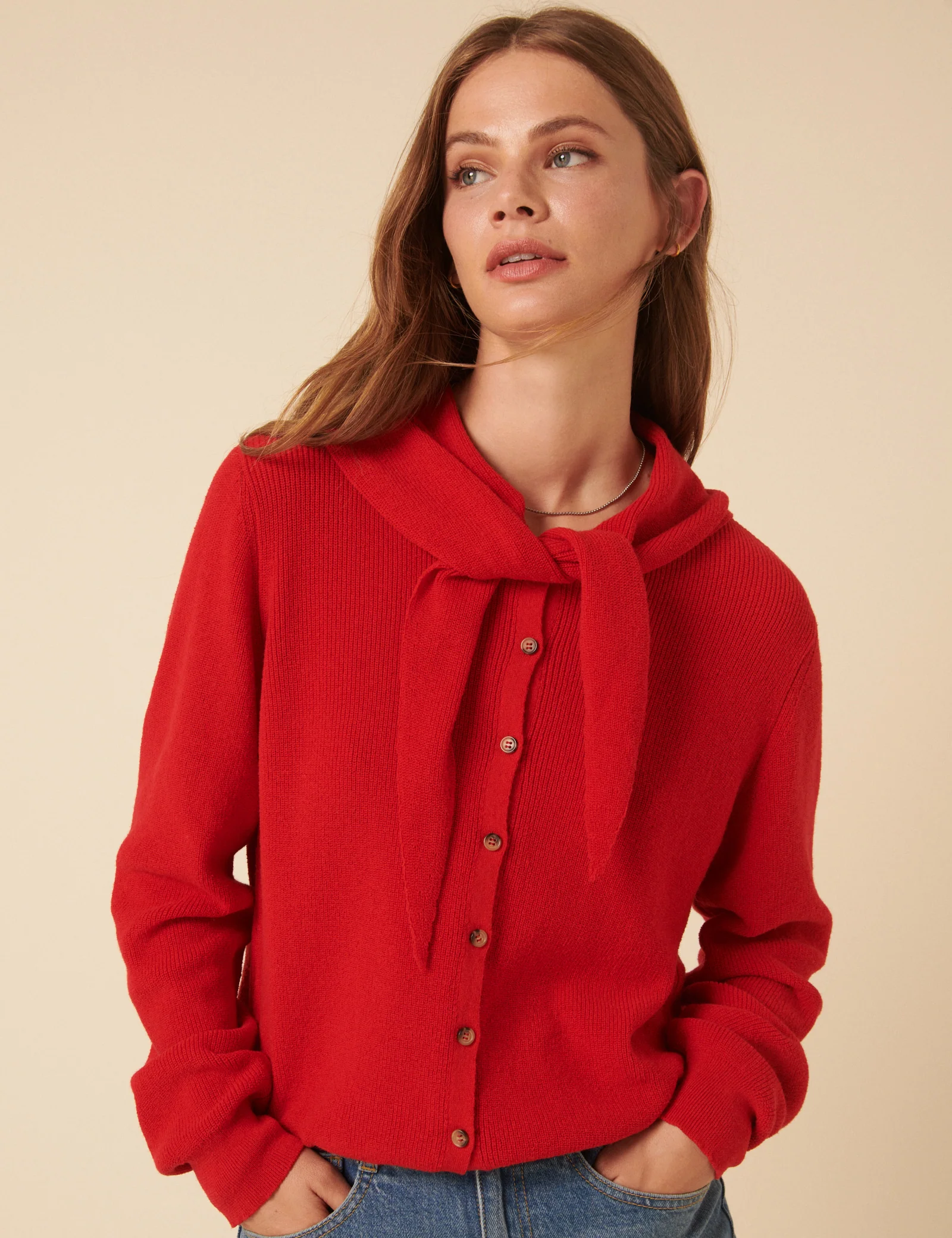 Red Neck Tie Scarf Cardigan - Image 3