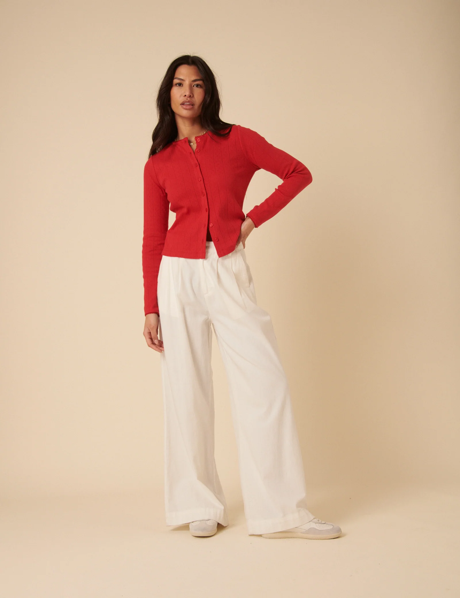 Red Pointelle Cardigan - Image 2