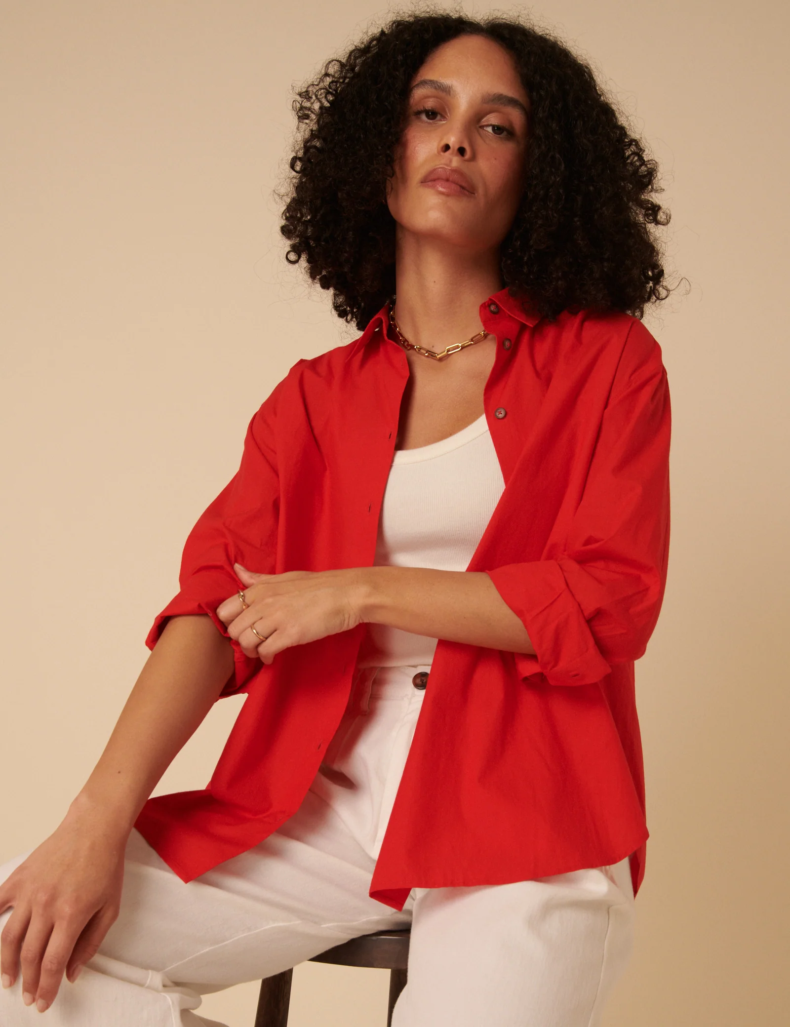 Red Relaxed Boyfriend Shirt - Image 2