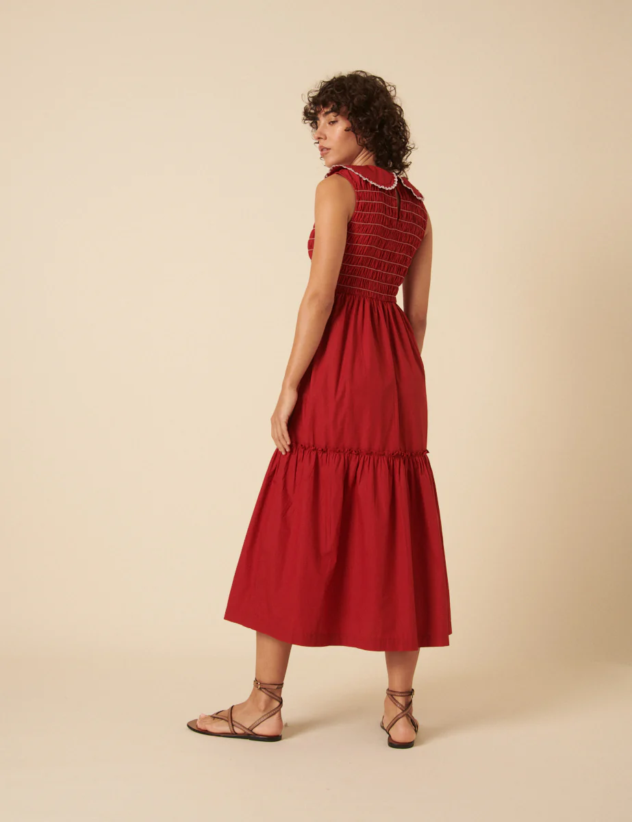 Red Ruched Collar Tiered Teresa Midi Dress - Image 4