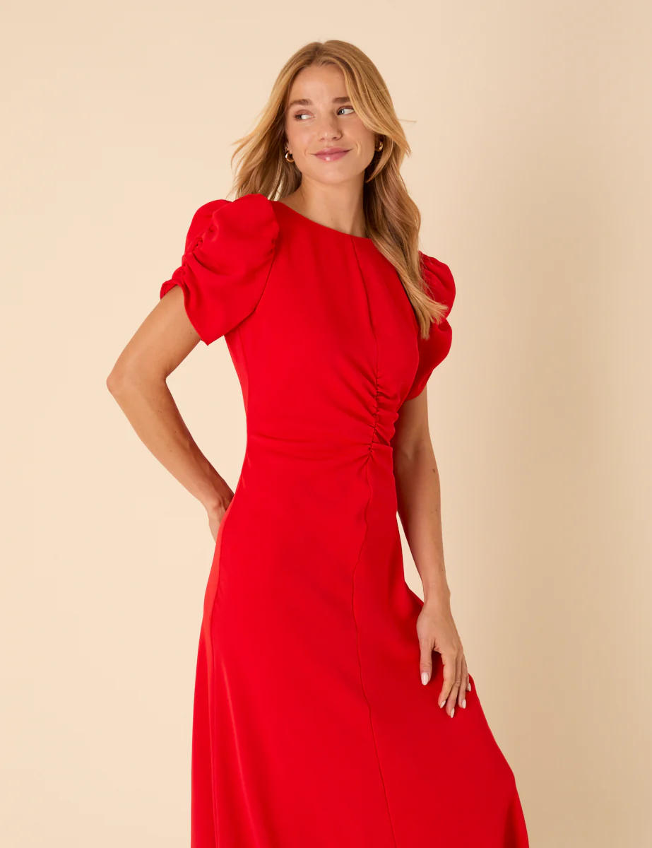 Red Ruched Naomi Midi Dress - Image 4