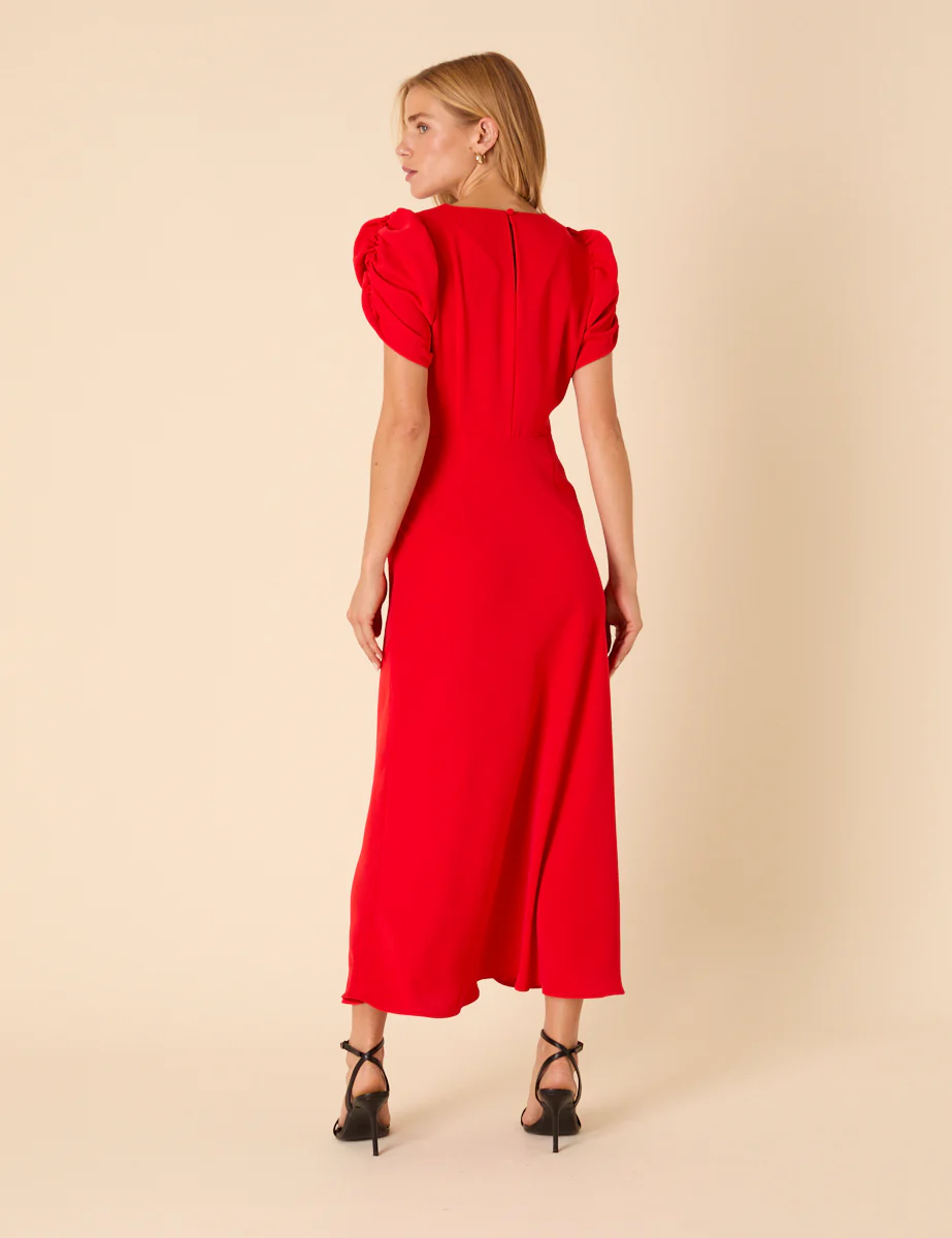 Red Ruched Naomi Midi Dress - Image 5