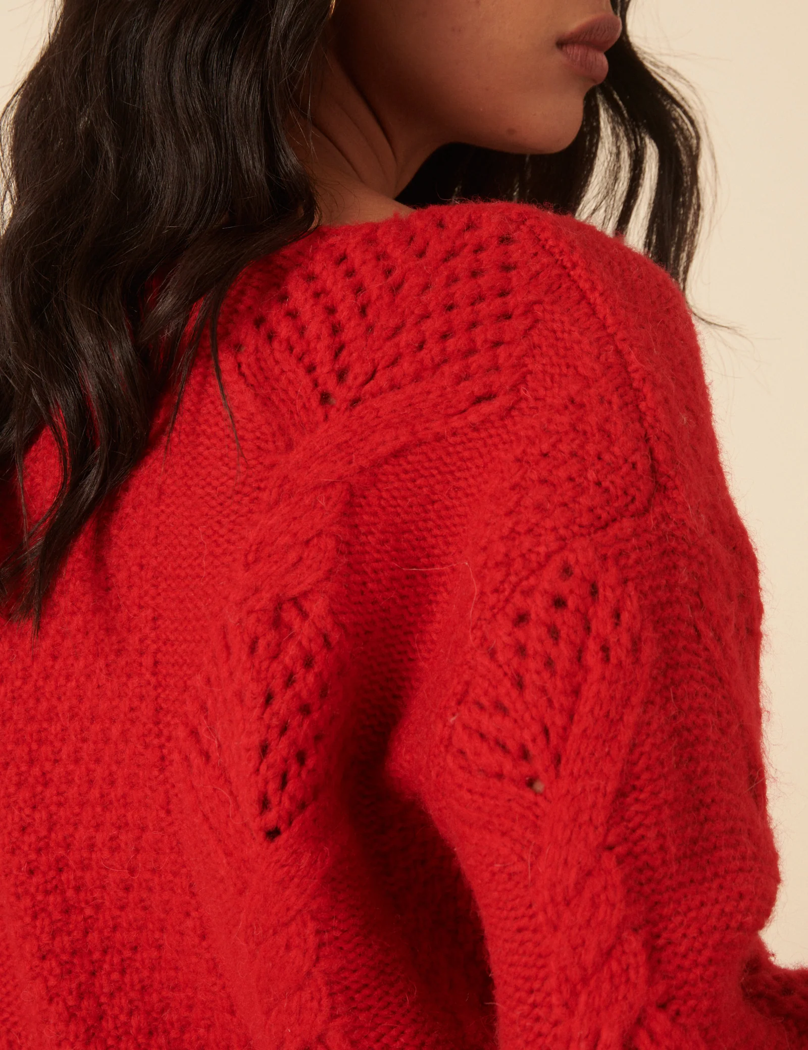 Red Slash Neck Bobble Stitch Oversized Jumper - Image 4