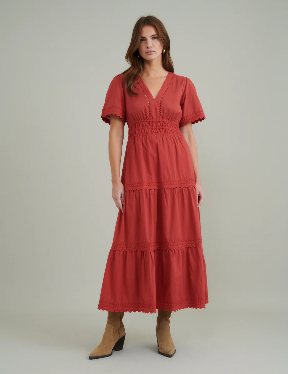 Red Tiered Zara Midi Dress - Image 3