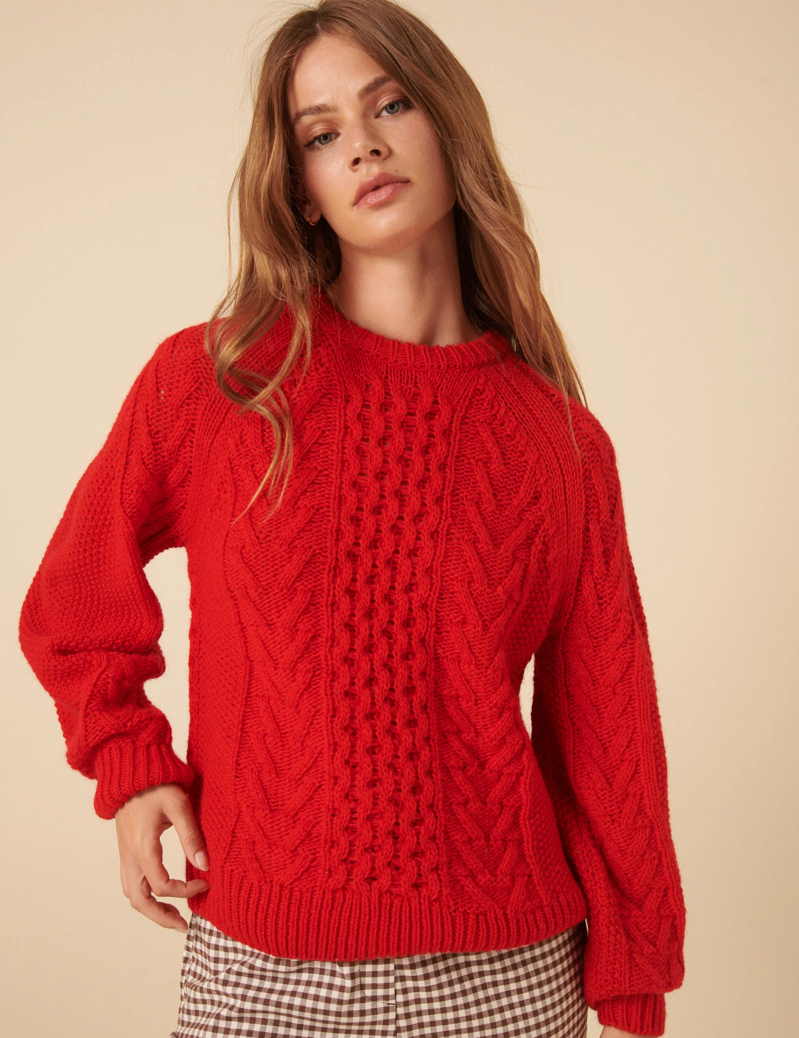 Red Wool Blend Chunky Cable Jumper - Image 3